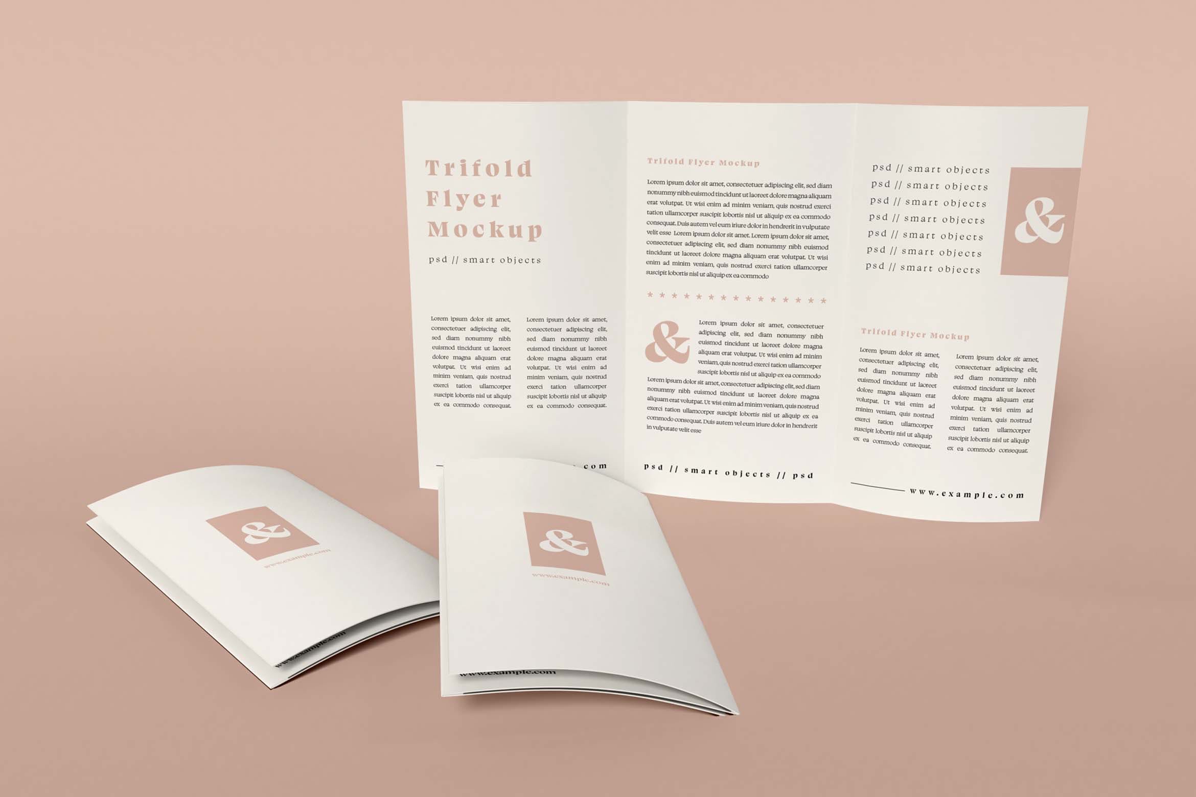 三折页广告宣传单效果图样机 Trifold Flyer Mockup