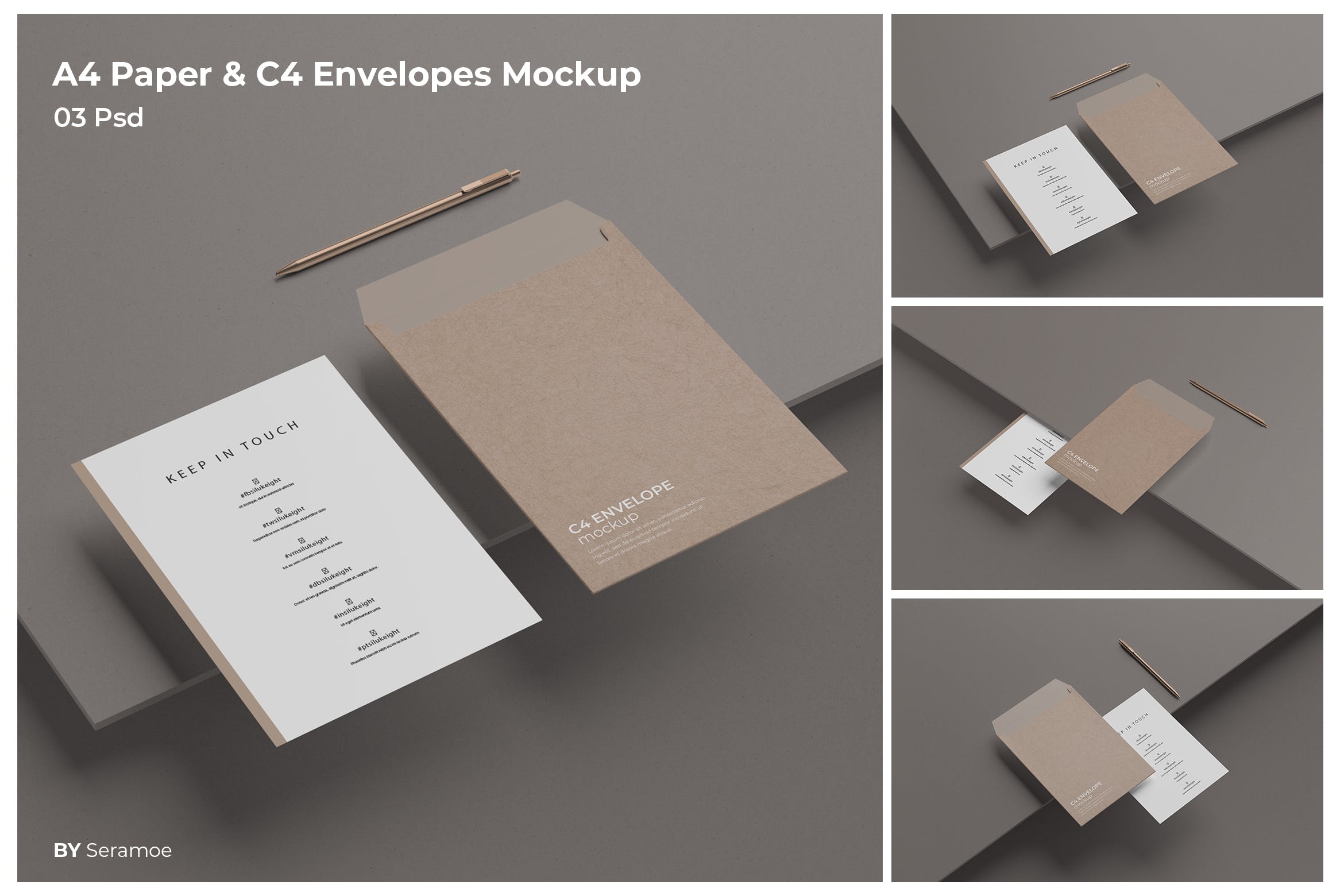 A4文件纸张&C4信封样机 A4 Paper & C4 Envelopes Mockup