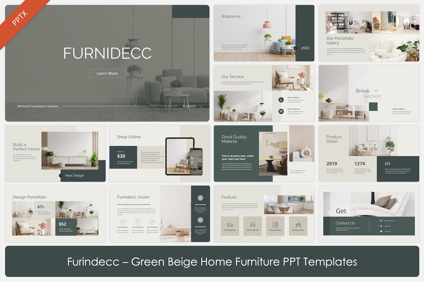 绿色和米色家庭家具PPT模板