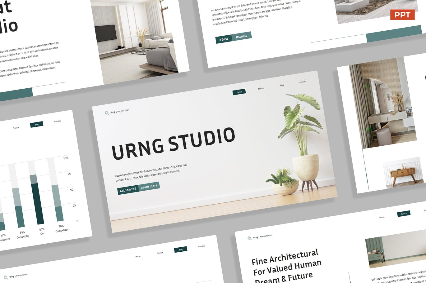 创意深青色商务室内PPT模版