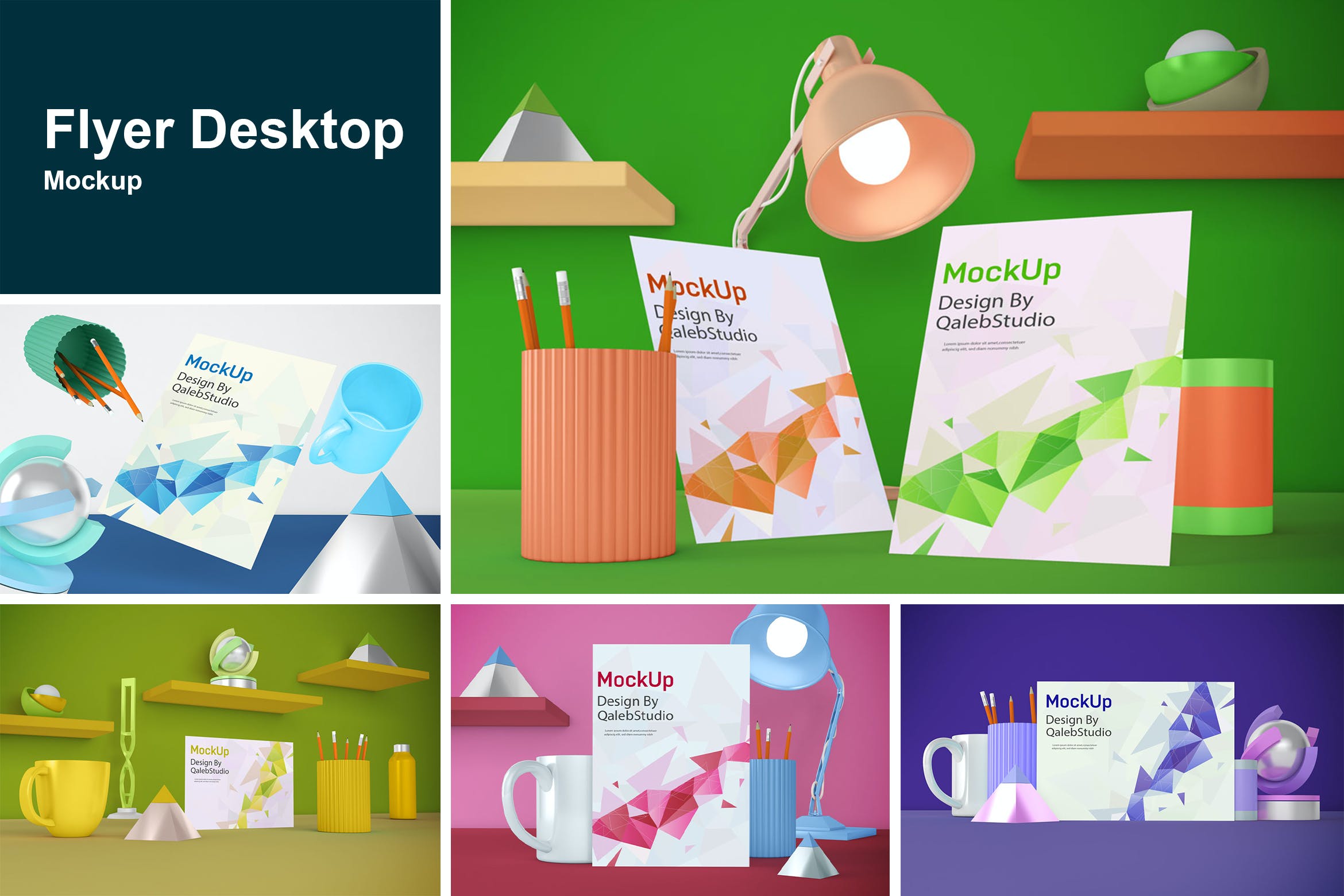 学习元素场景海报传单展示样机 Flyer Desktop