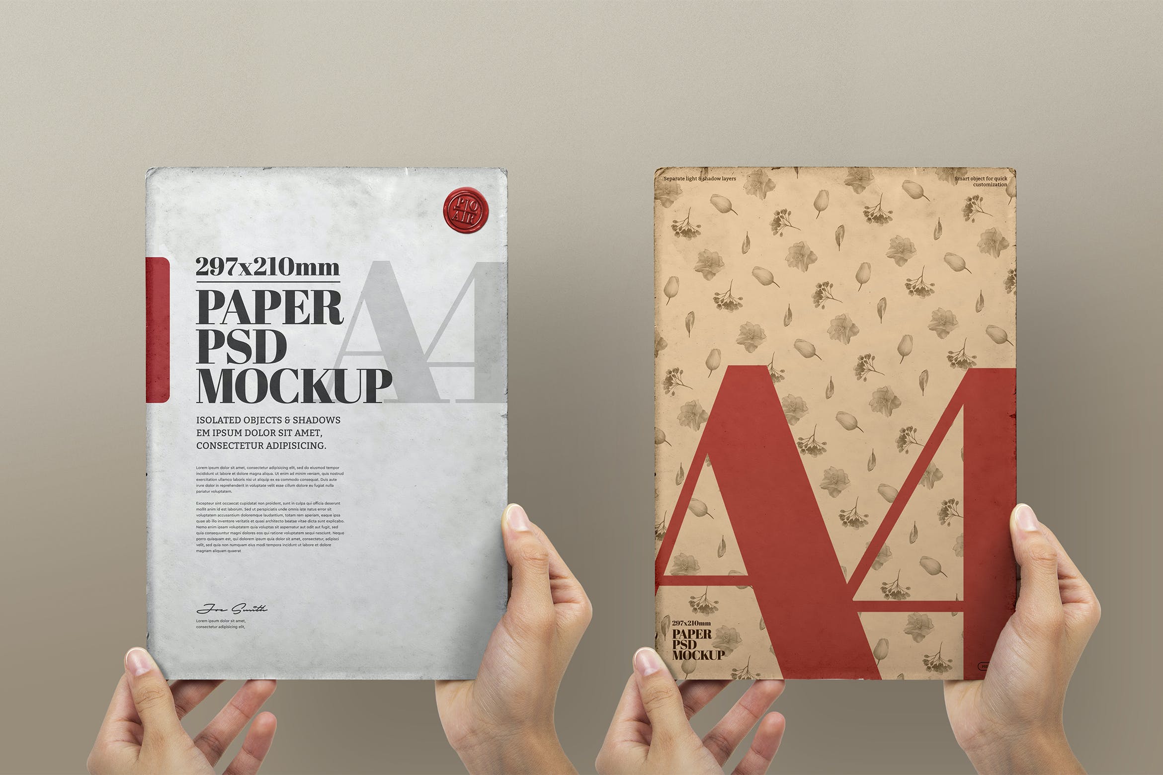 手持复古A4纸张海报传单样机 Hands Holding Flyer Mockup A4 Paper Old Vintage