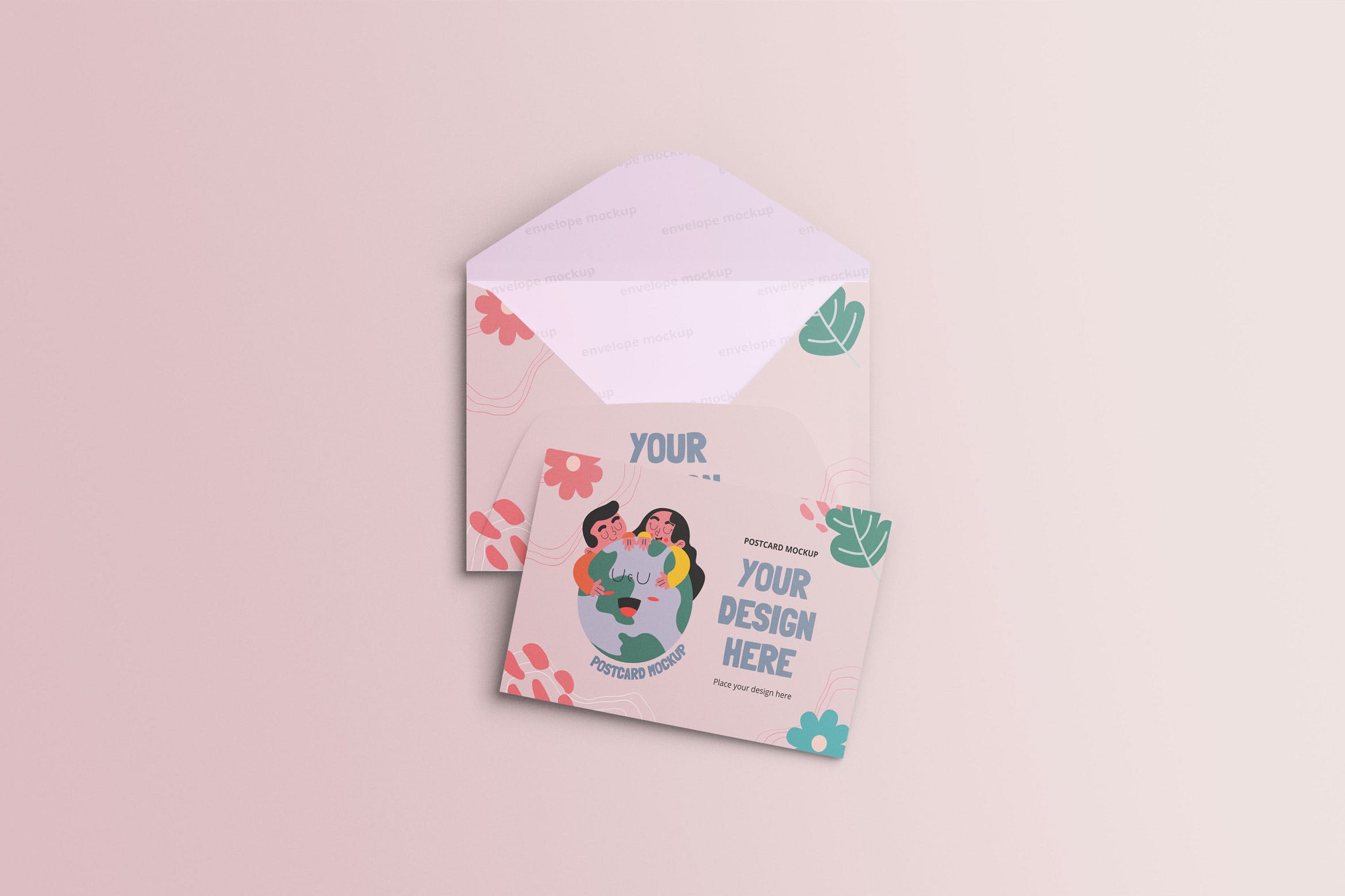 信封明信片外观设计样机 Postcard Mockup with envelope