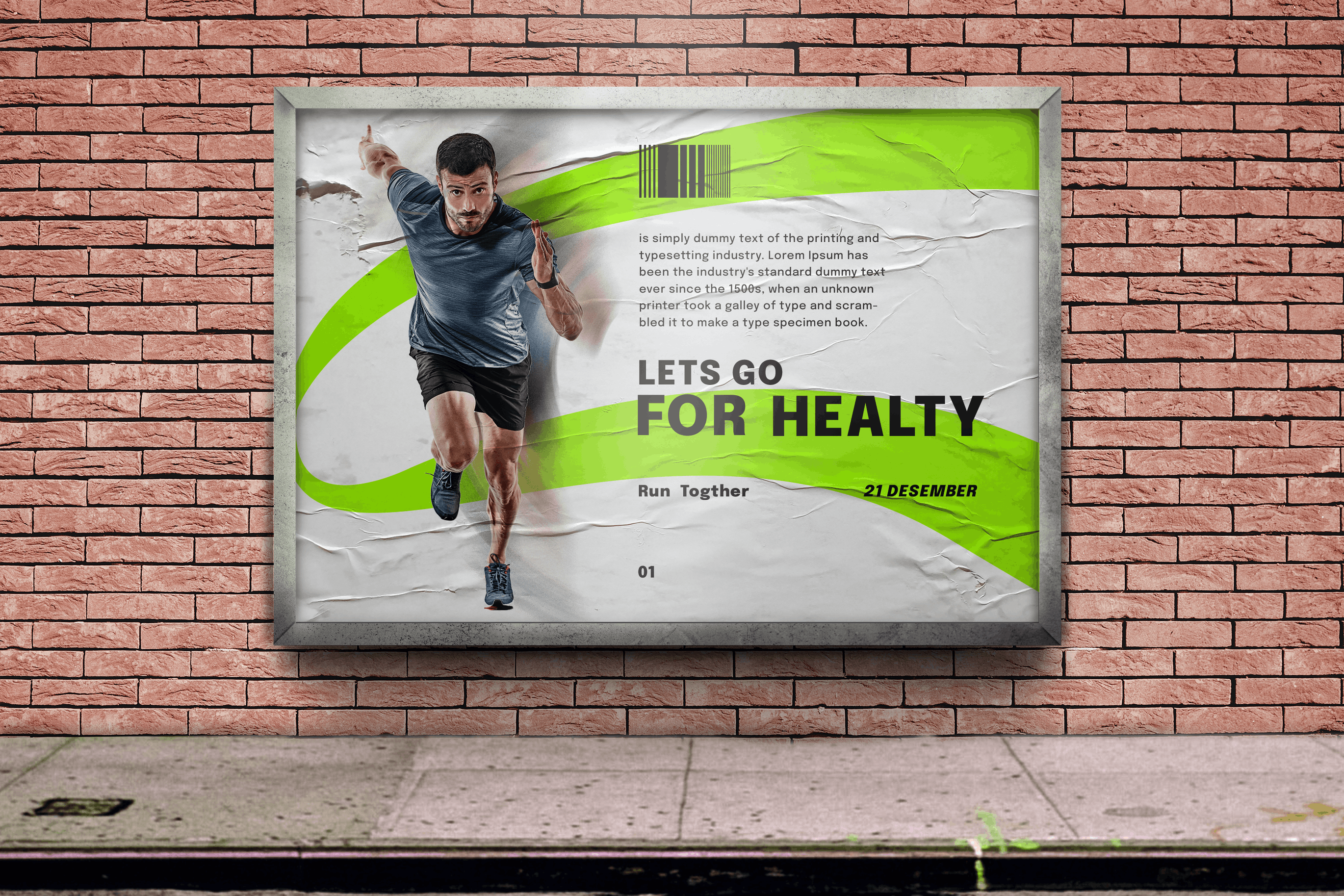 街道砖墙框架海报展示样机 Street Wall Mockup Poster