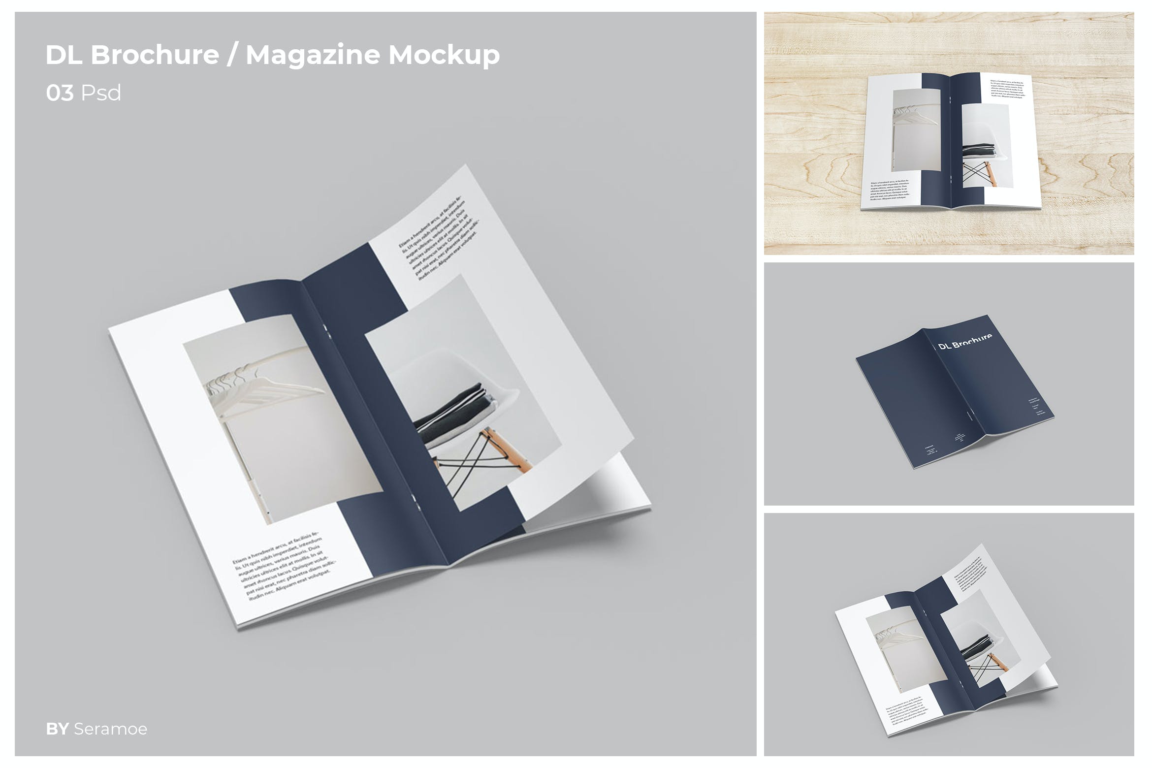 DL尺寸手册/杂志样机模板 DL Brochure / Magazine Mockup