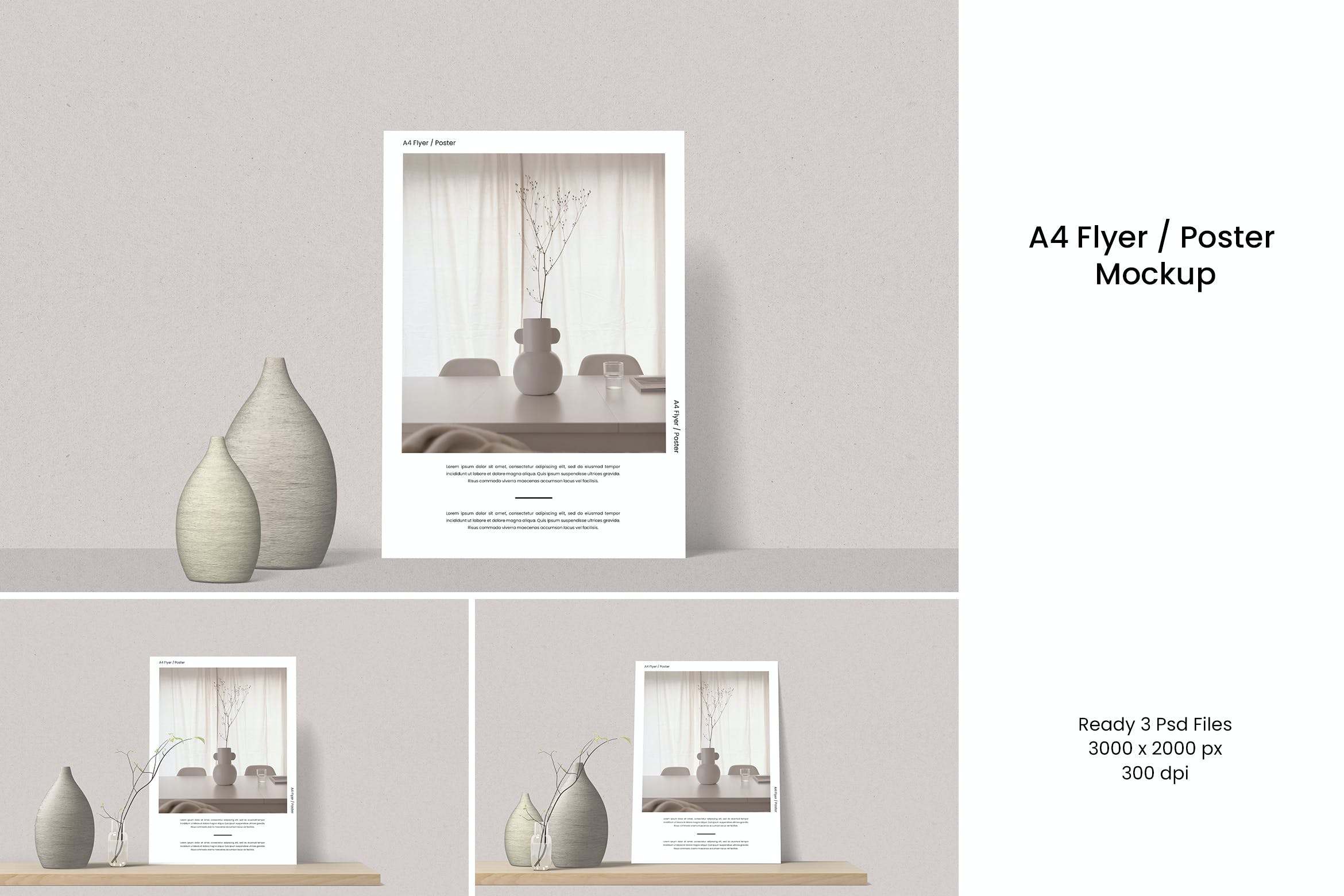 优雅背景A4尺寸传单设计样机 Elegant A4 flyer Mockup