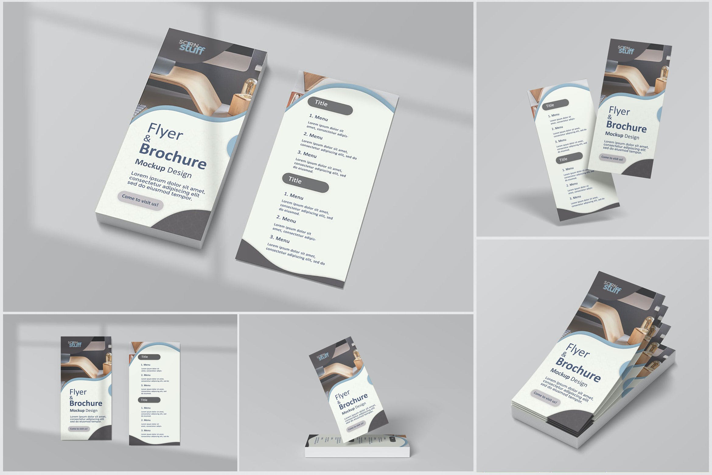 阴影覆盖DL尺寸广告传单设计样机 DL Flyer mockup with shadow overlay