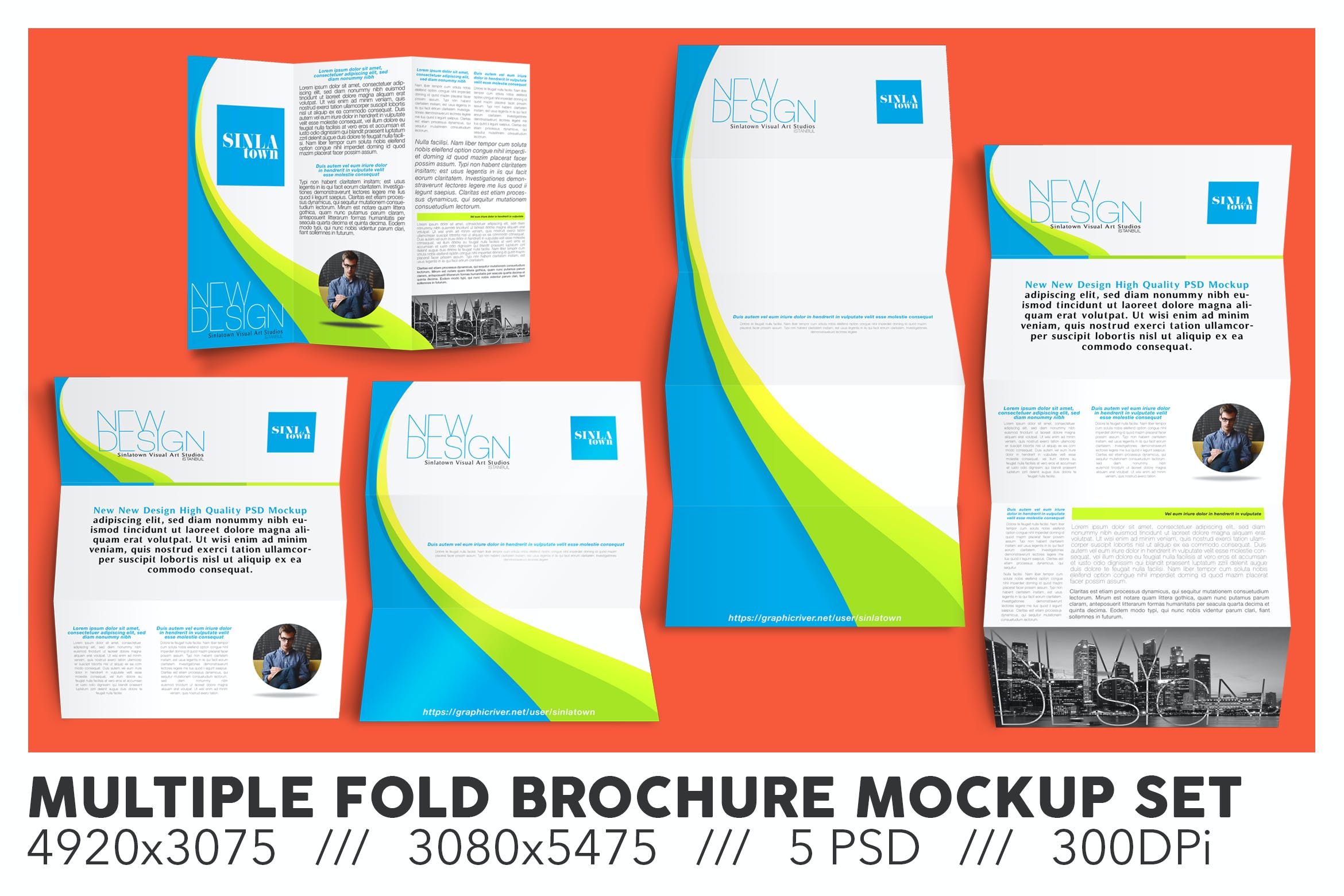多折页小册子传单样机集 Multiple Fold Brochure Flyer Mockup Set