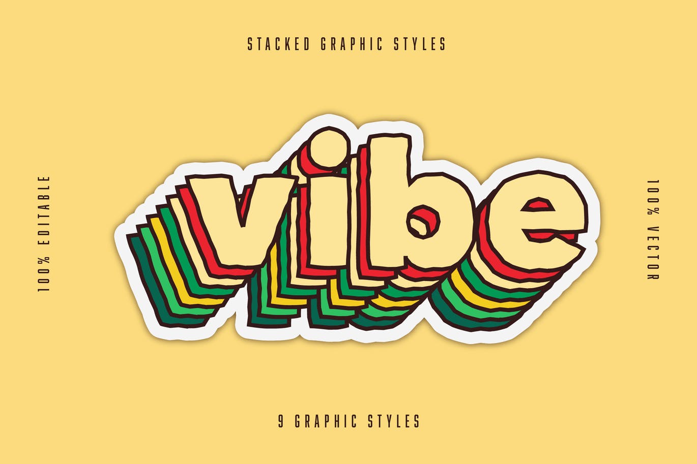 时尚高端清新可爱的高品质条纹立体字图层样式集合-AI