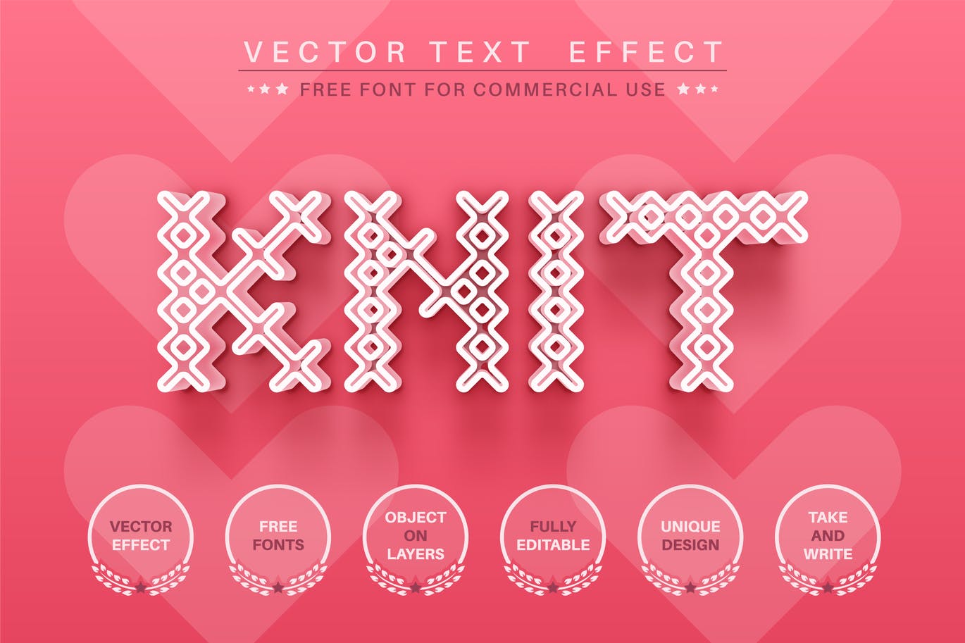 时尚高端针织编制心形3D立体字图层样式-AI