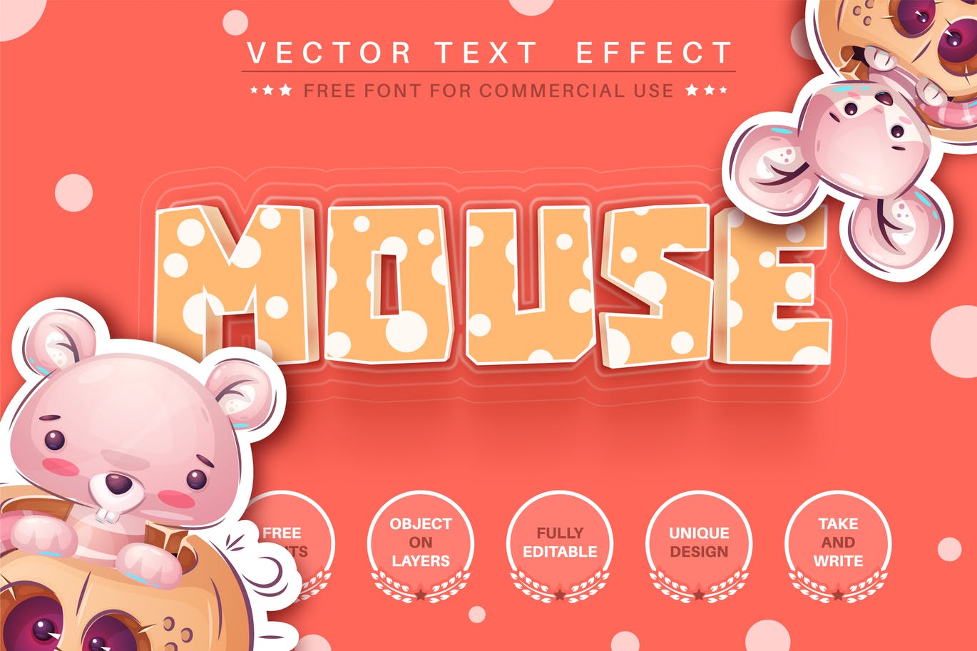 时尚高端可爱的老鼠奶酪风格矢量AI3D立体字体设计图层样式-AI,EPS