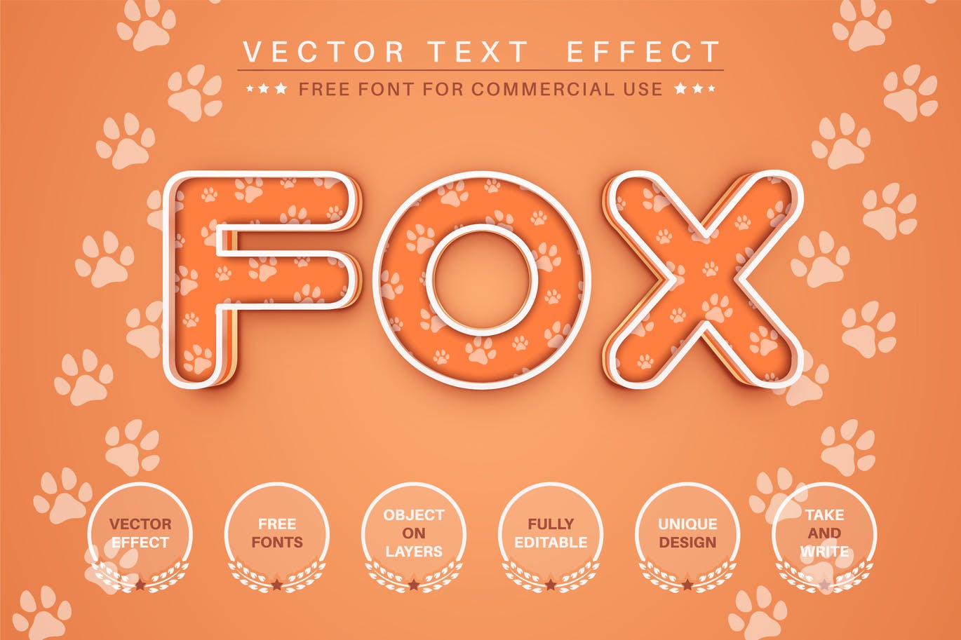 时尚清新可爱的狐狸足迹脚印可编辑AI3D立体字图层样式-AI&EPS