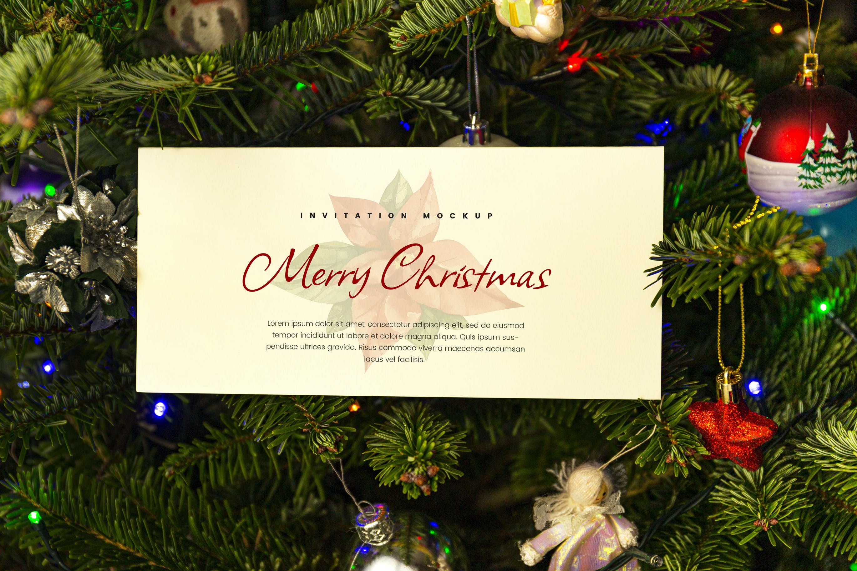 圣诞邀请函请柬设计样机 Christmas Invitation Mockup