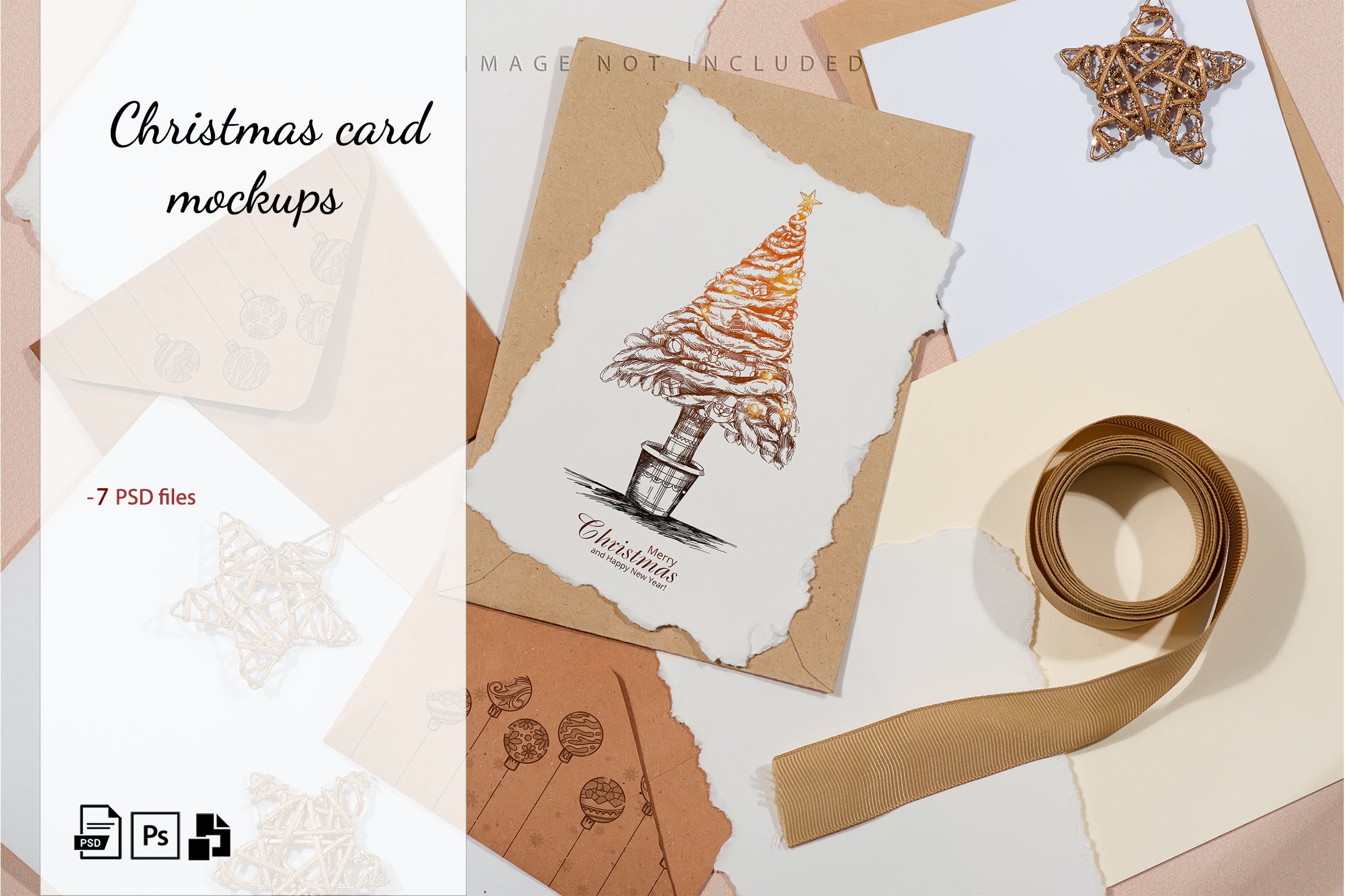 圣诞贺卡设计印刷纸样机合集 Christmas cozy mockup set