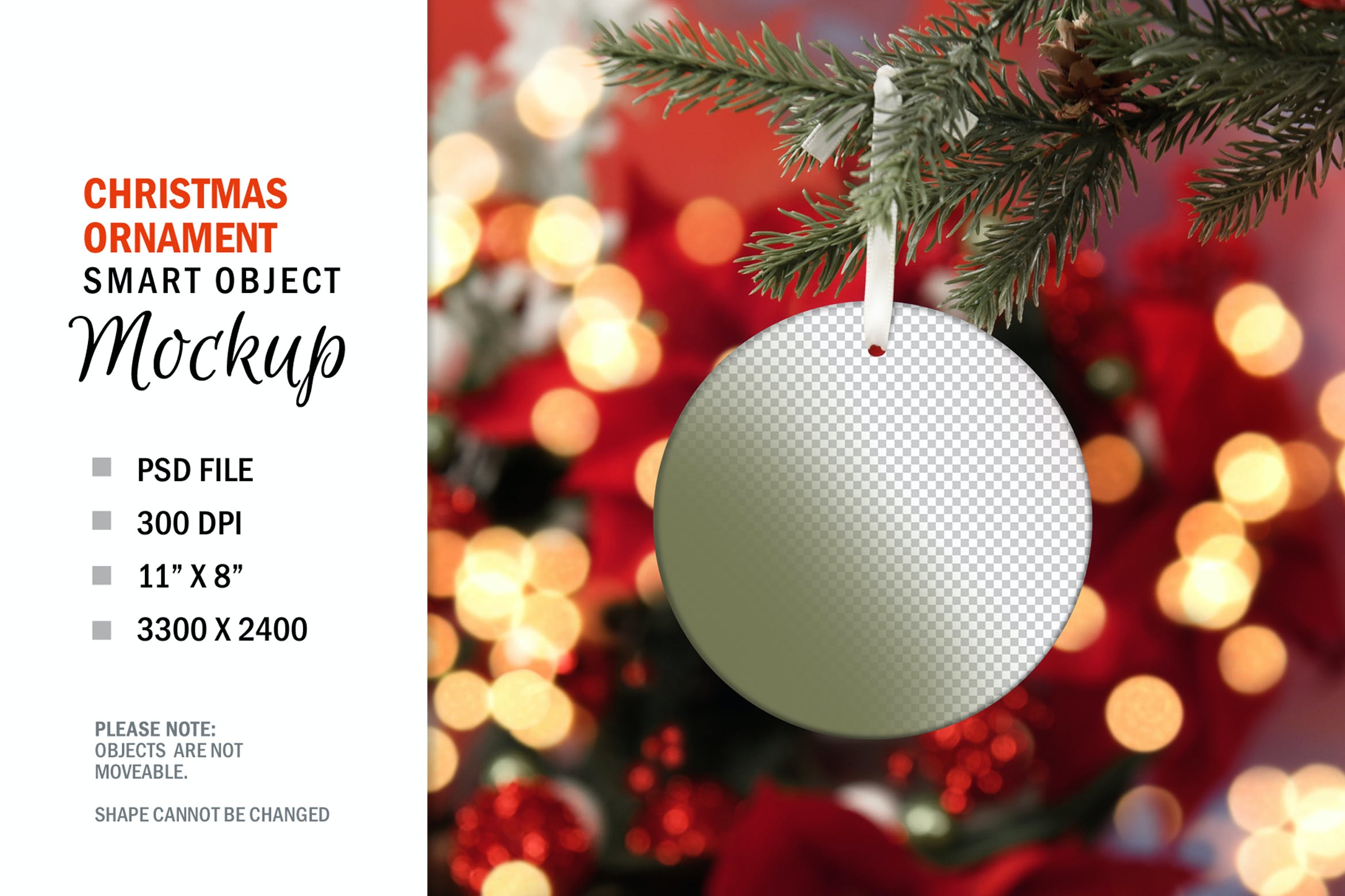 圣诞树挂机圆形装饰品设计样机 Christmas Round Circle Ornament Mockup