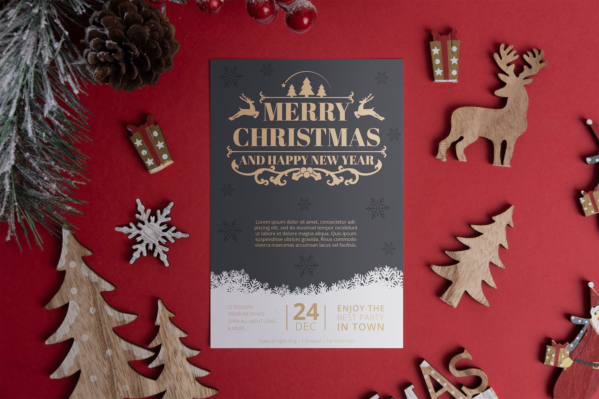 圣诞海报/宣传单设计样机 Christmas Card Mockup