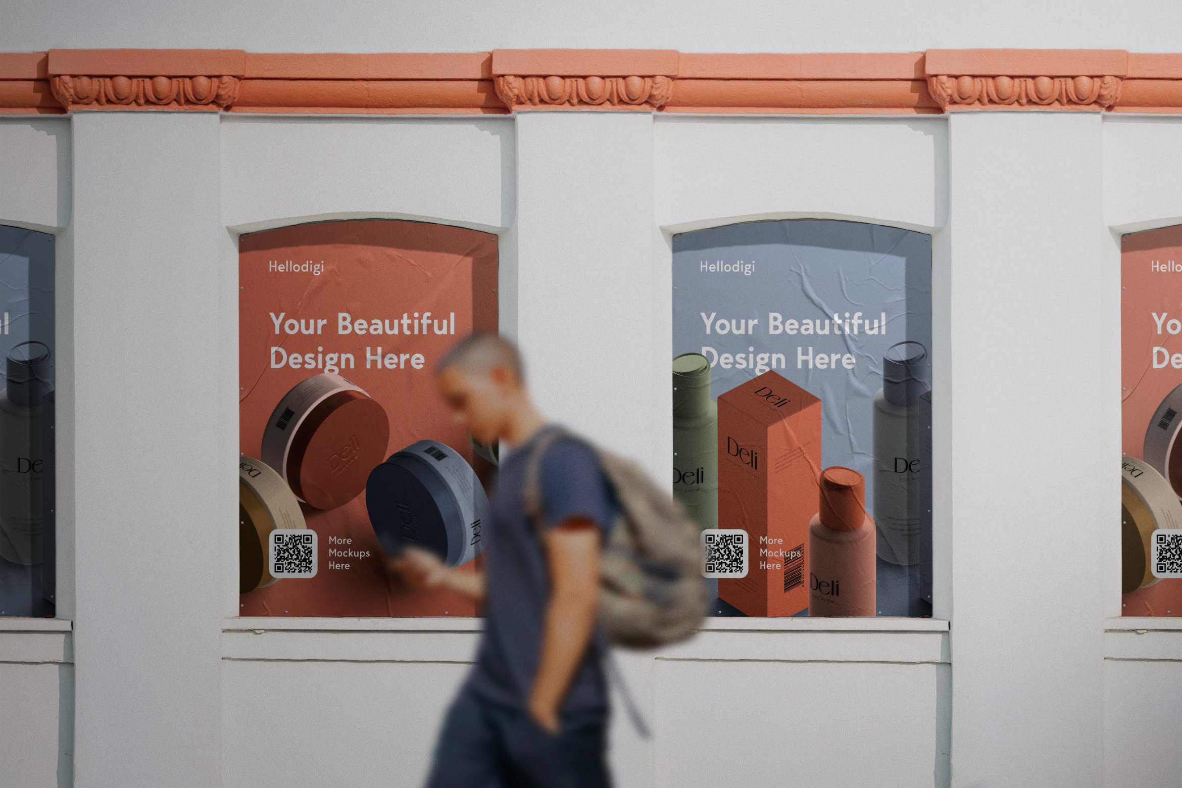 街道场景胶合海报展示样机 Glued Street Posters Mockup