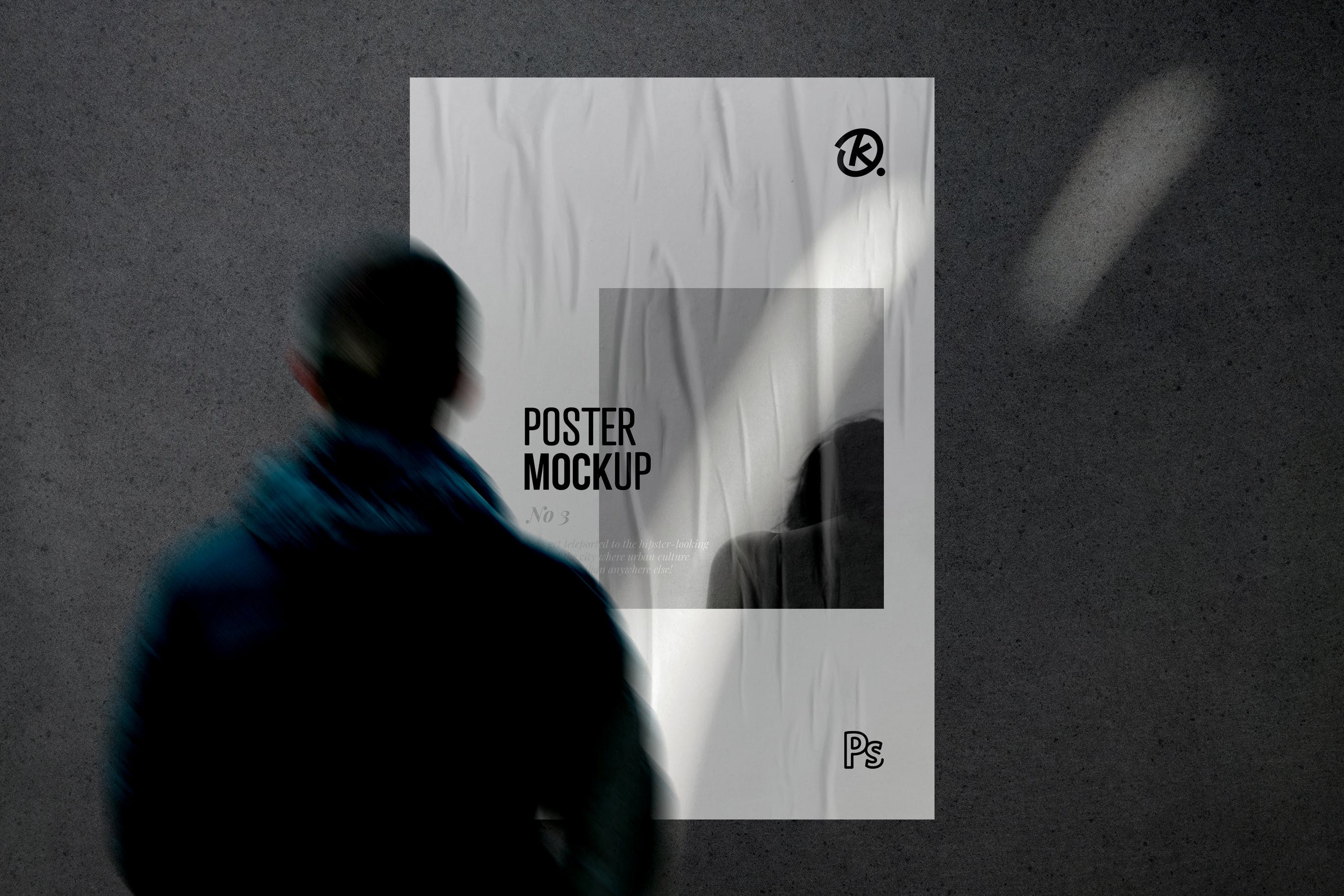 阴影叠层粘贴海报展示样机 Glued Poster Mockup with Shadow Overlay