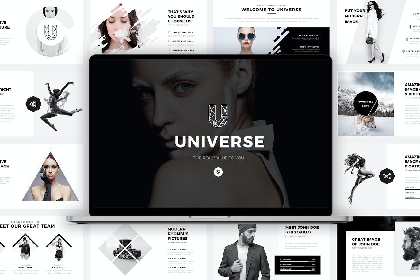 欧美风图文排版服装设计展示ppt模板