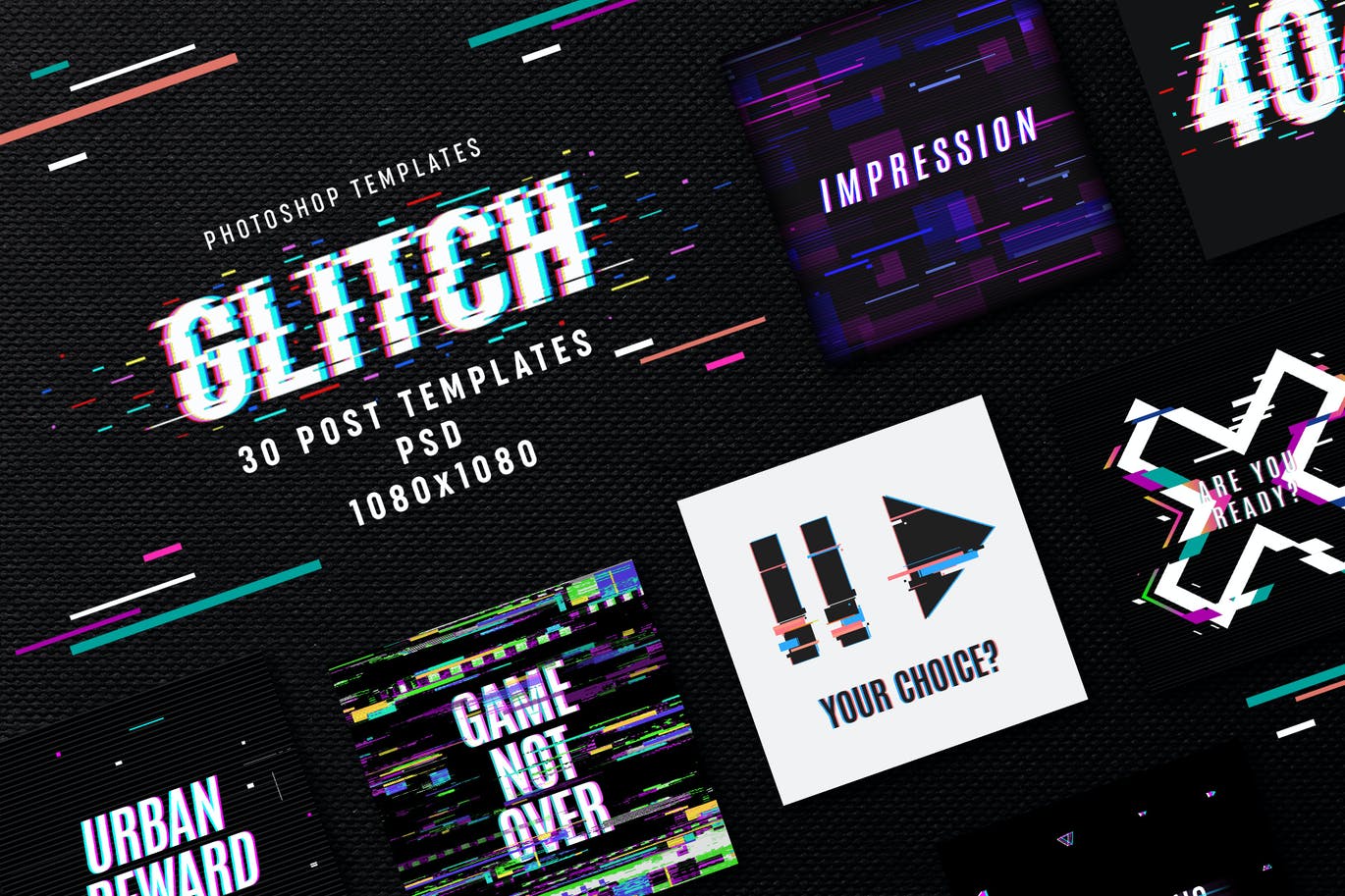 时尚抖音小故障风格Instagram社交媒体banner海报图层样式集合