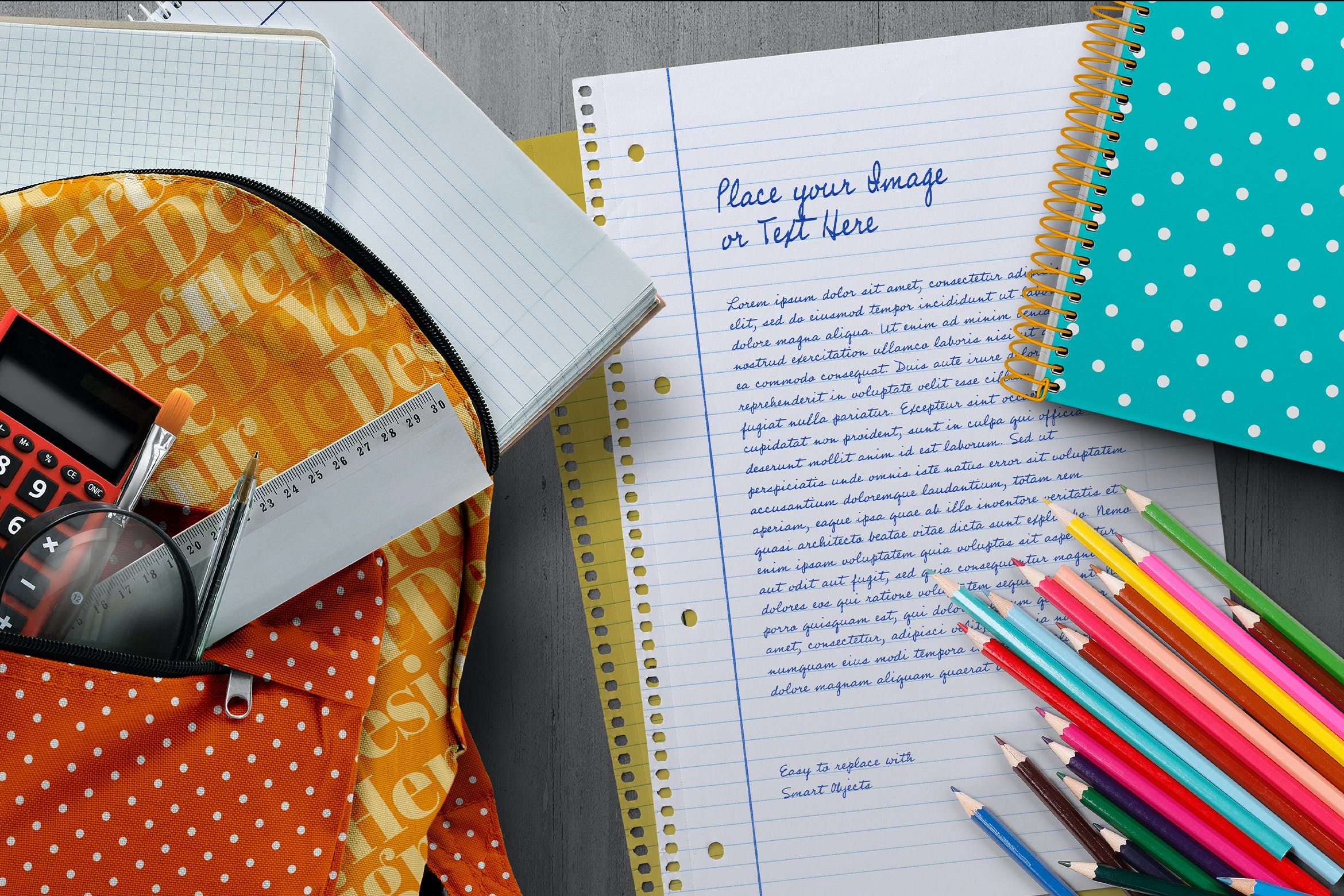 学生文具场景笔记本纸张样机 Back to School Mockup Scene