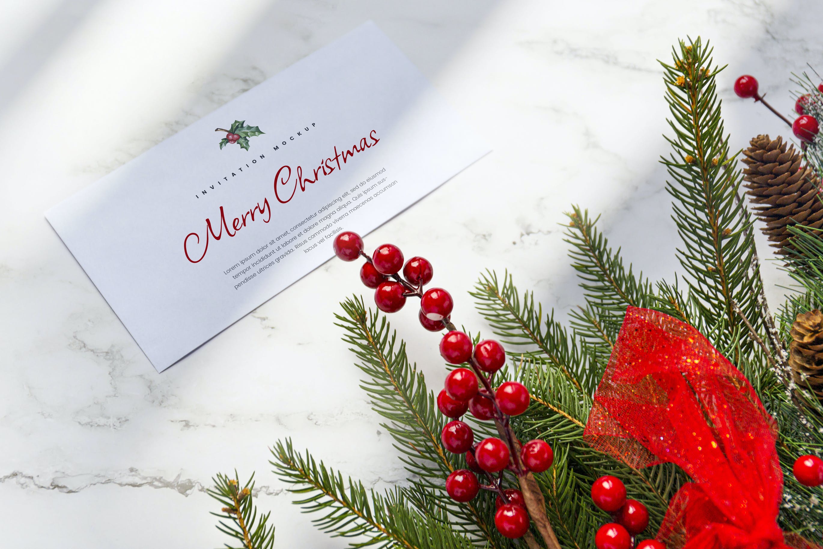 圣诞信封请柬设计样机 Christmas Invitation – Mockup