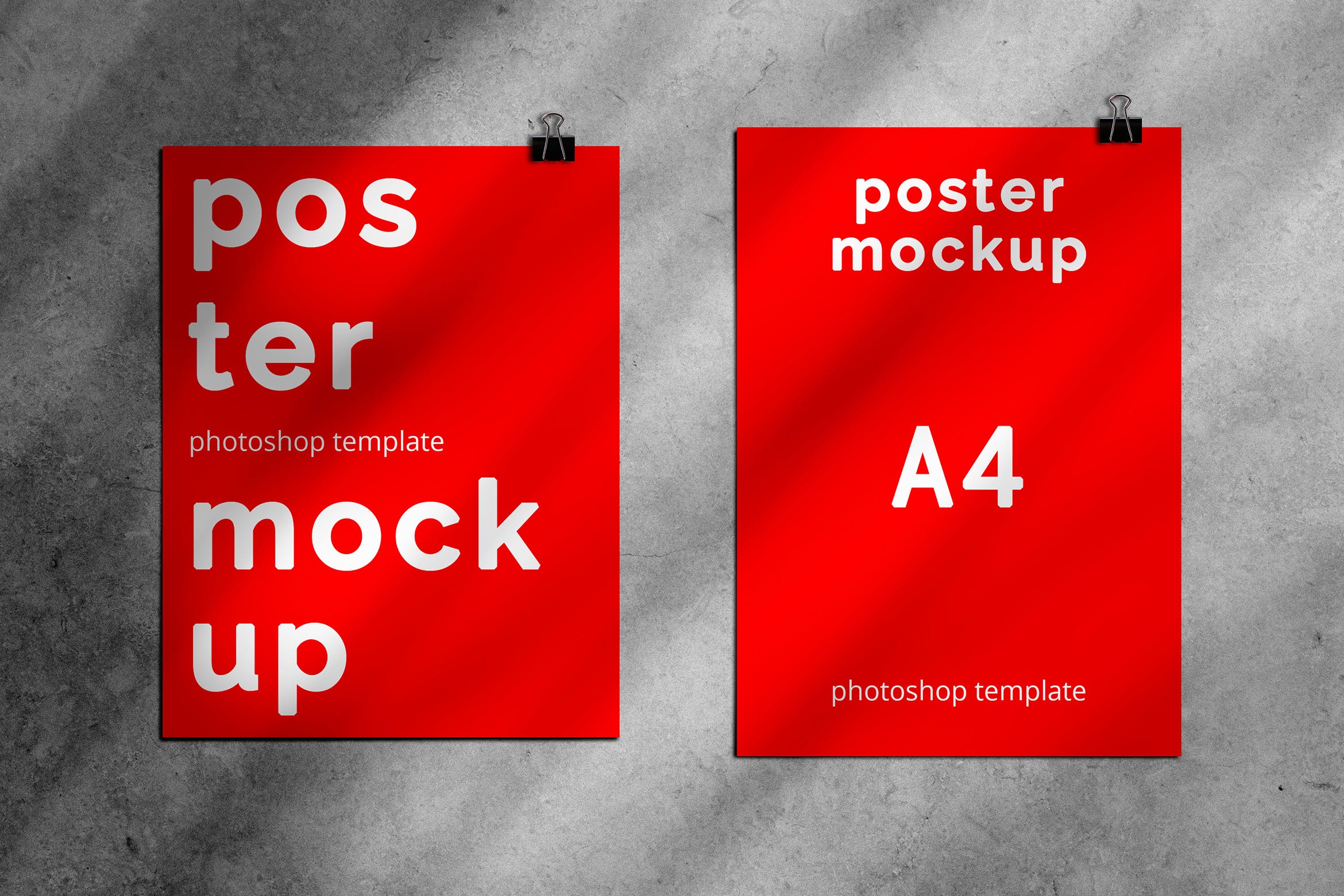 石墙背景红色海报展示样机 Red Poster Mockup