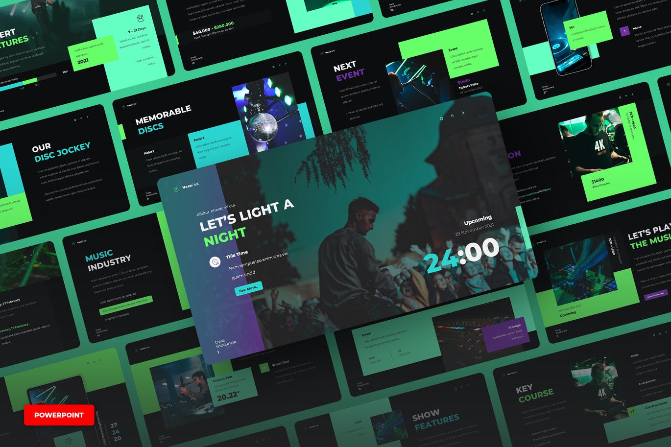 时尚高端多用途的音乐推广风格powerpoint幻灯片演示模板