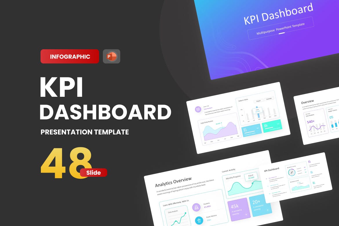 48页渐变色的KPI管理仪表盘PPT模版