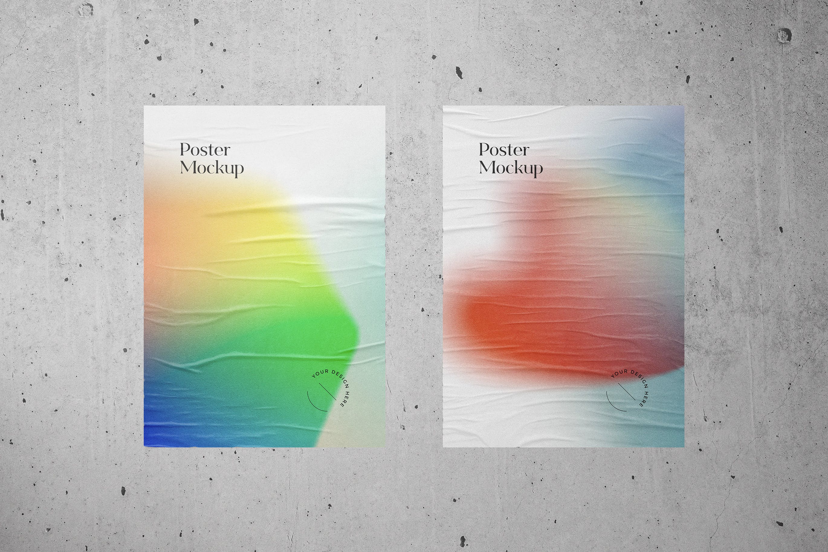 水泥墙粘贴海报展示样机 Cement Wall with Glued Poster Mockup