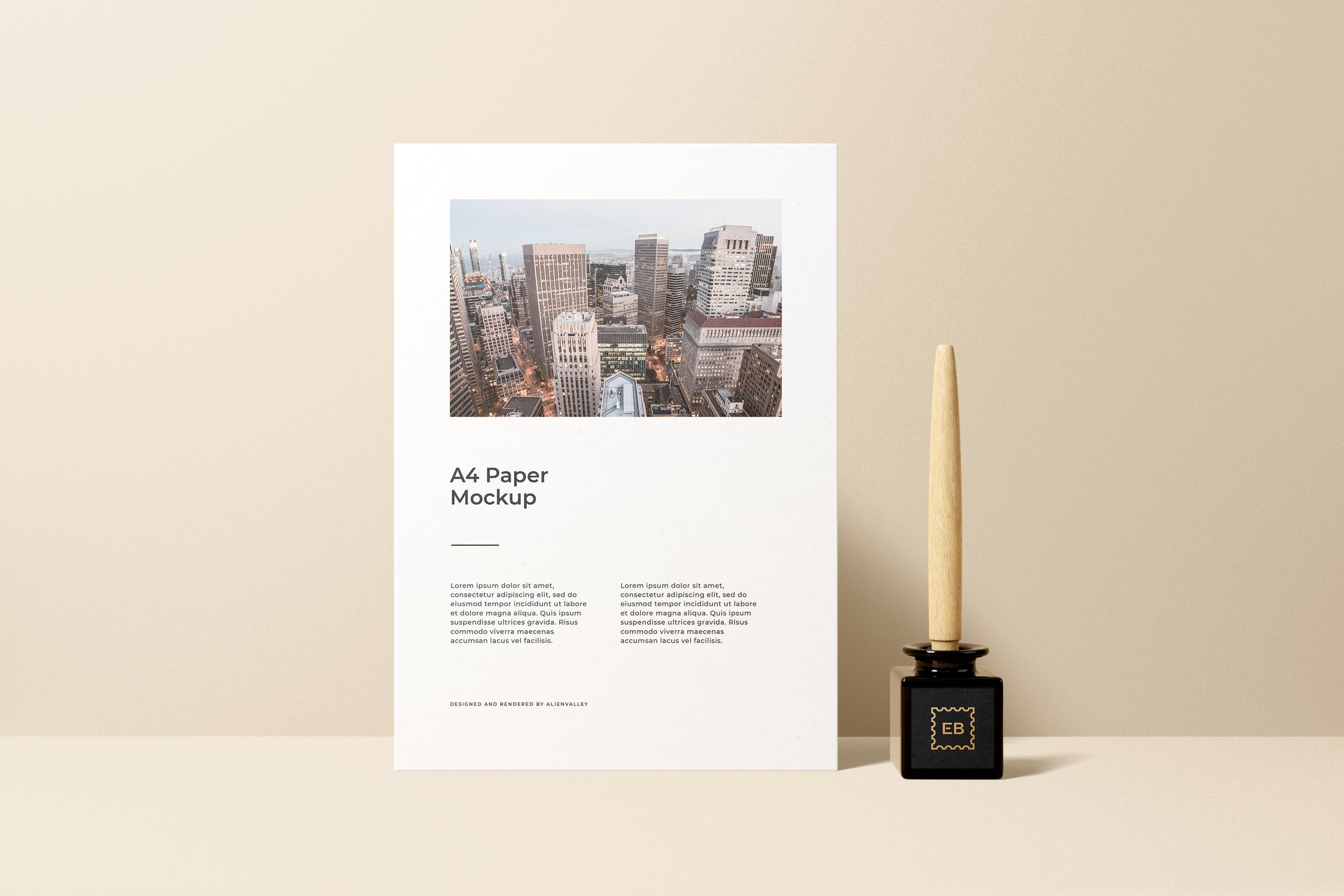 墨水瓶装饰A4尺寸传单海报样机 A4 Flyer Mockup