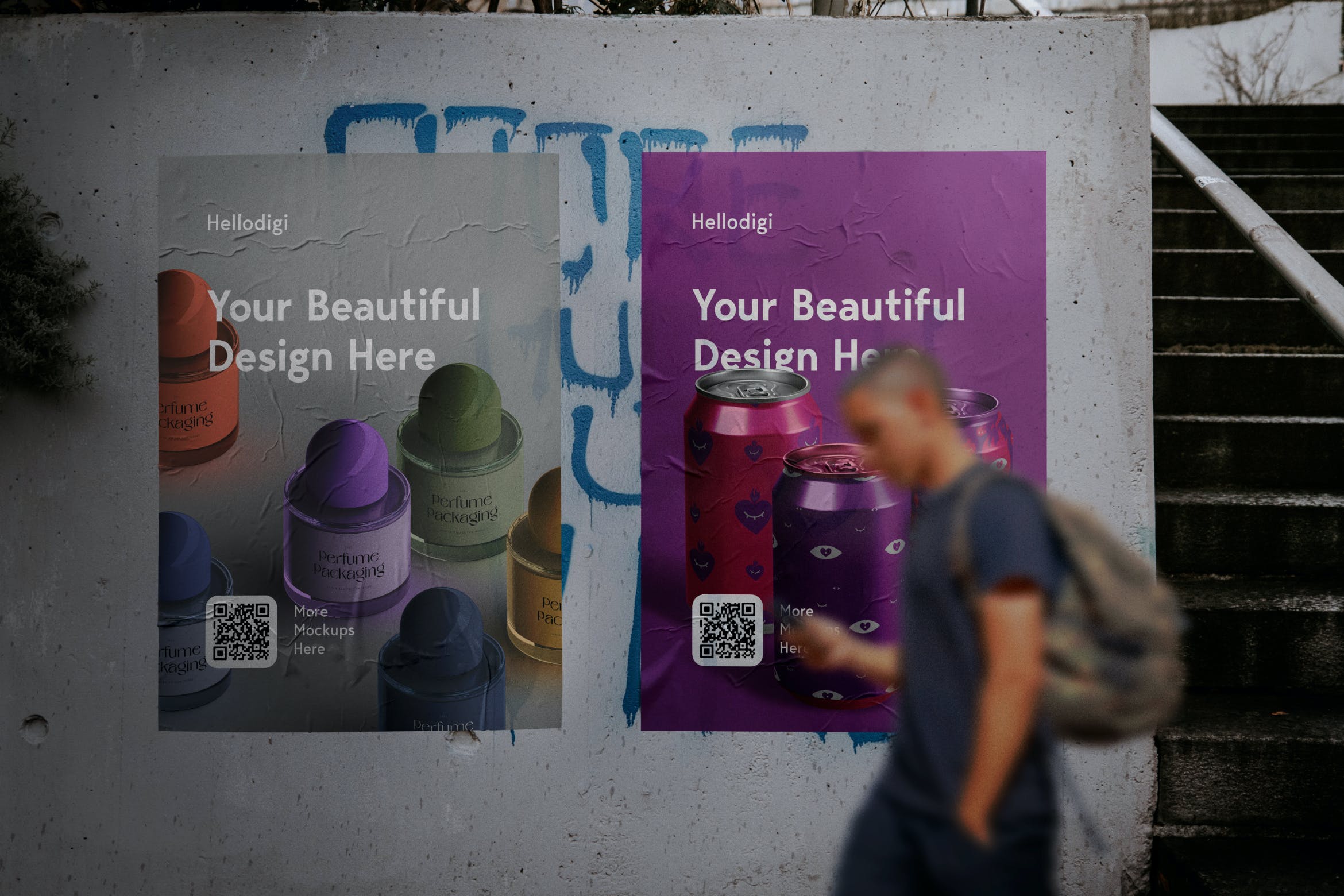 街道场景墙体纸质海报样机模板 Wall Poster Mockup