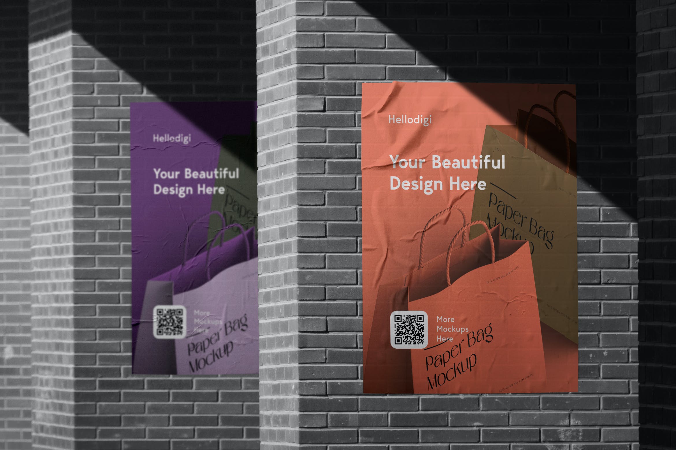 阳光阴影砖墙海报展示样机 Wall Poster Mockup