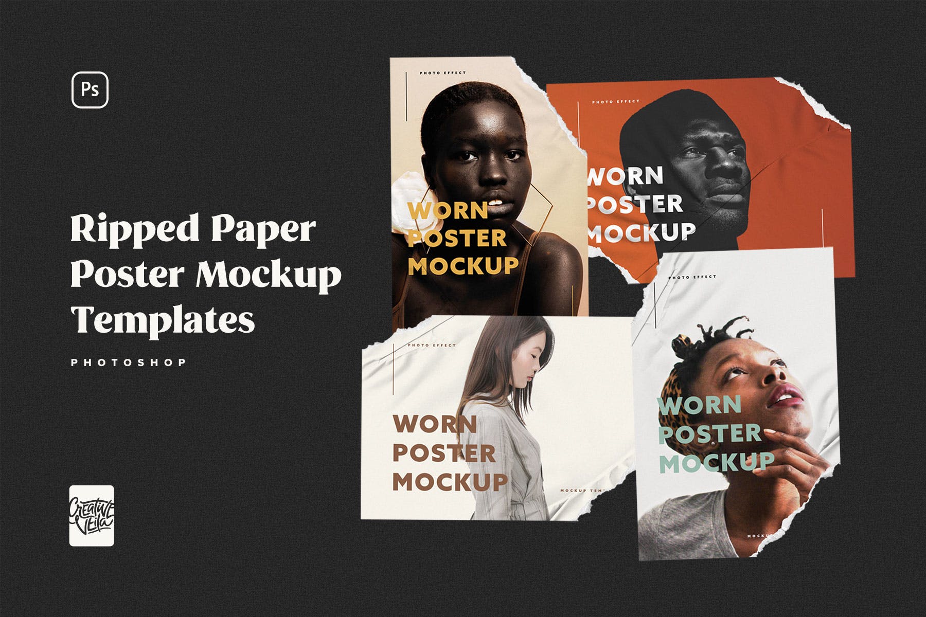 残缺撕纸海报样机套装 Ripped Paper Poster Mockup Set
