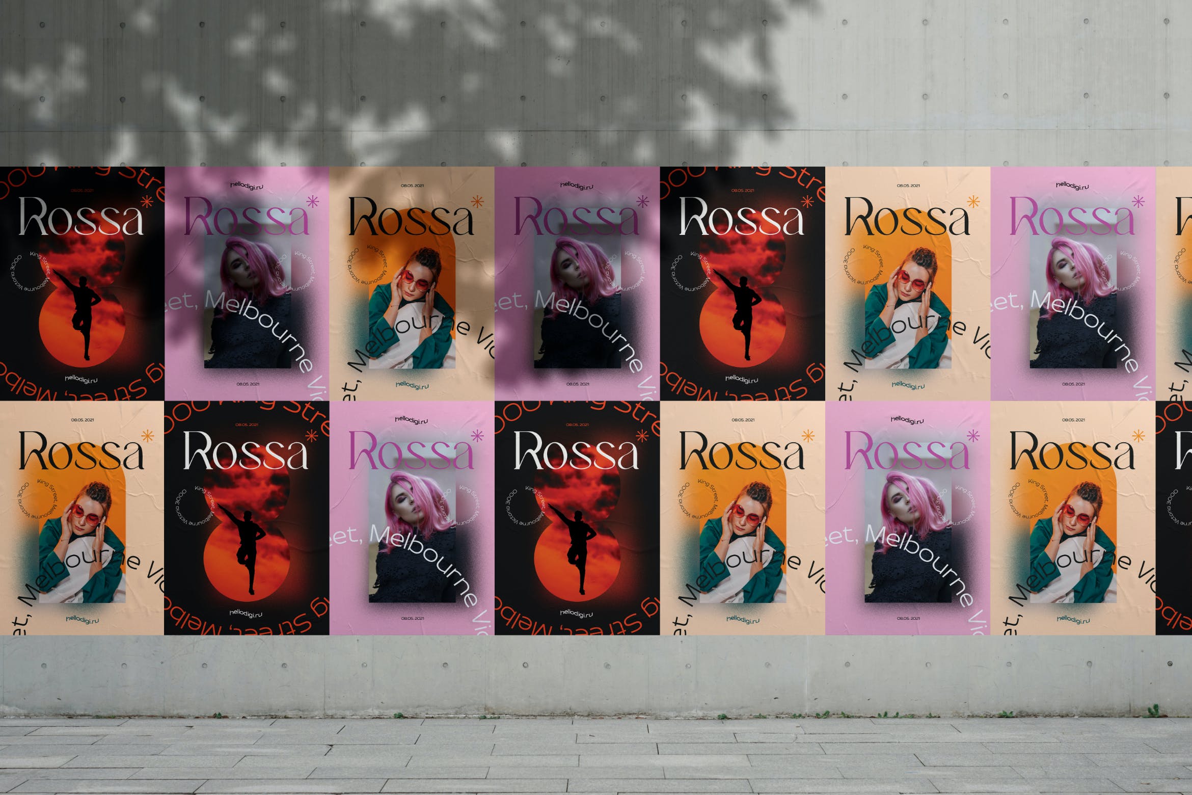 墙体排列海报展示样机素材 Wall Poster Mockup