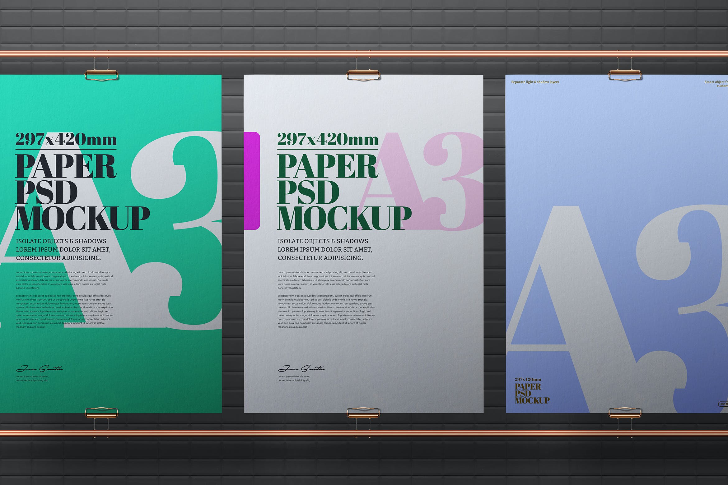 铜管元素A3尺寸传单海报样机 A3 Flyer Poster Mockup Copper Pipe