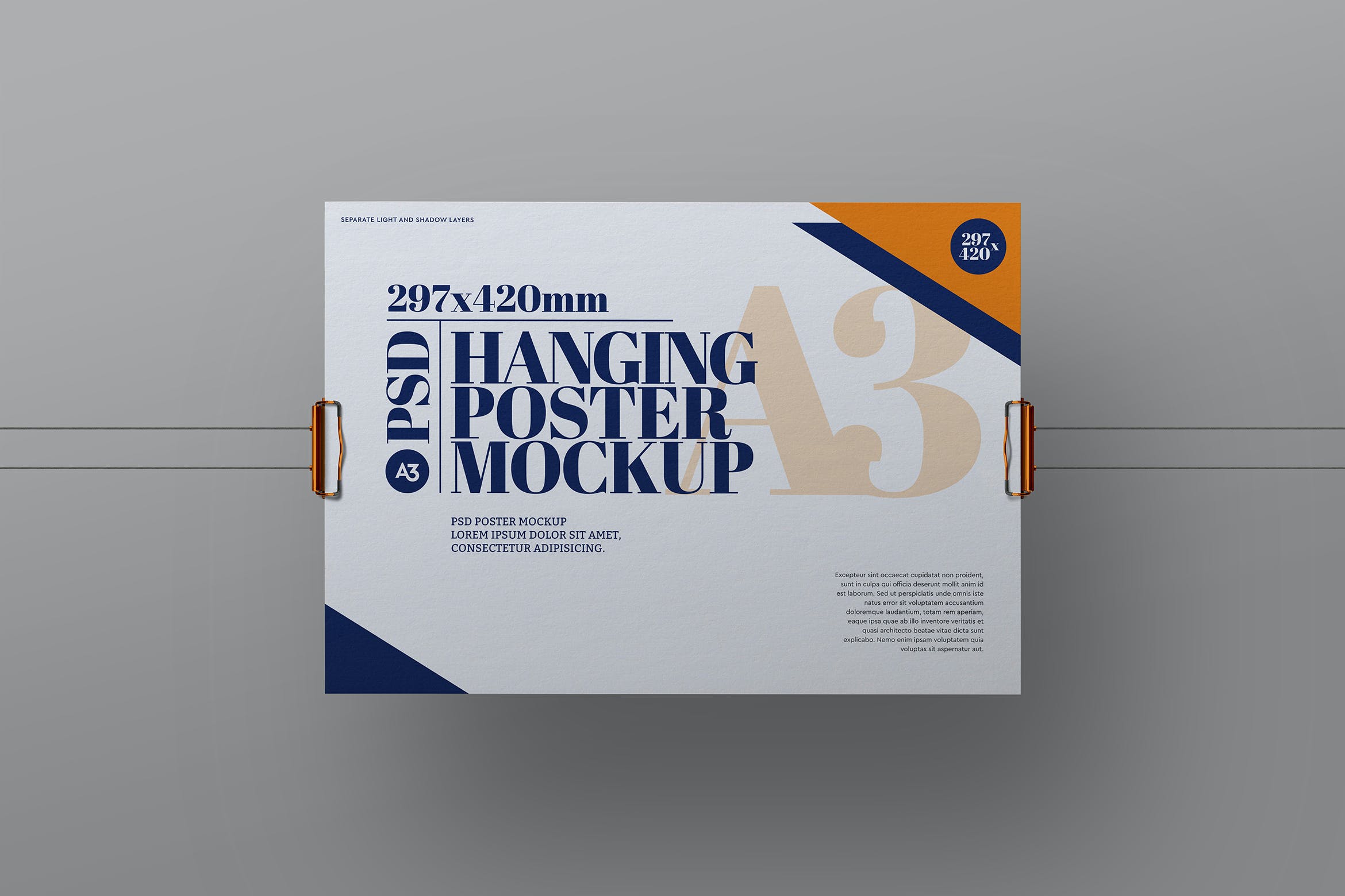 金属夹A3横向尺寸海报样机 Hanging Mockup A3 Poster Clipboard Clip Landscape