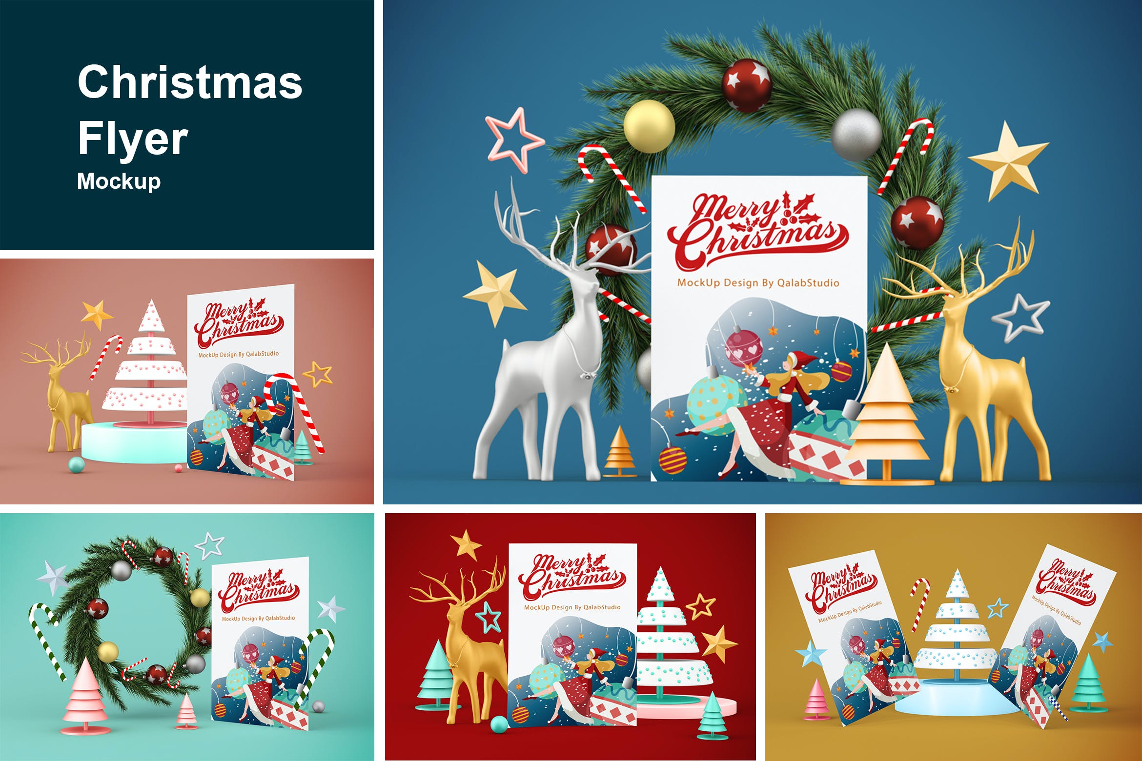 圣诞主题背景海报传单展示样机 Christmas Flyer