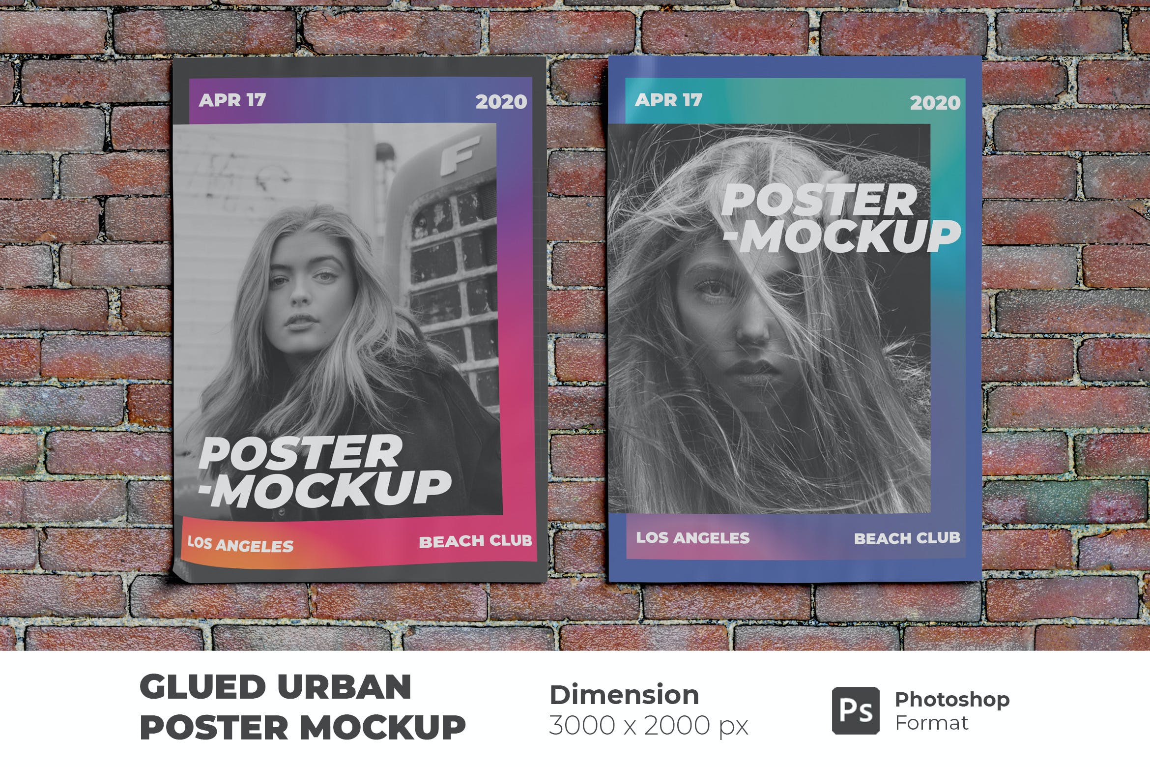 砖墙粘贴海报展示样机 Glued Poster Mockup