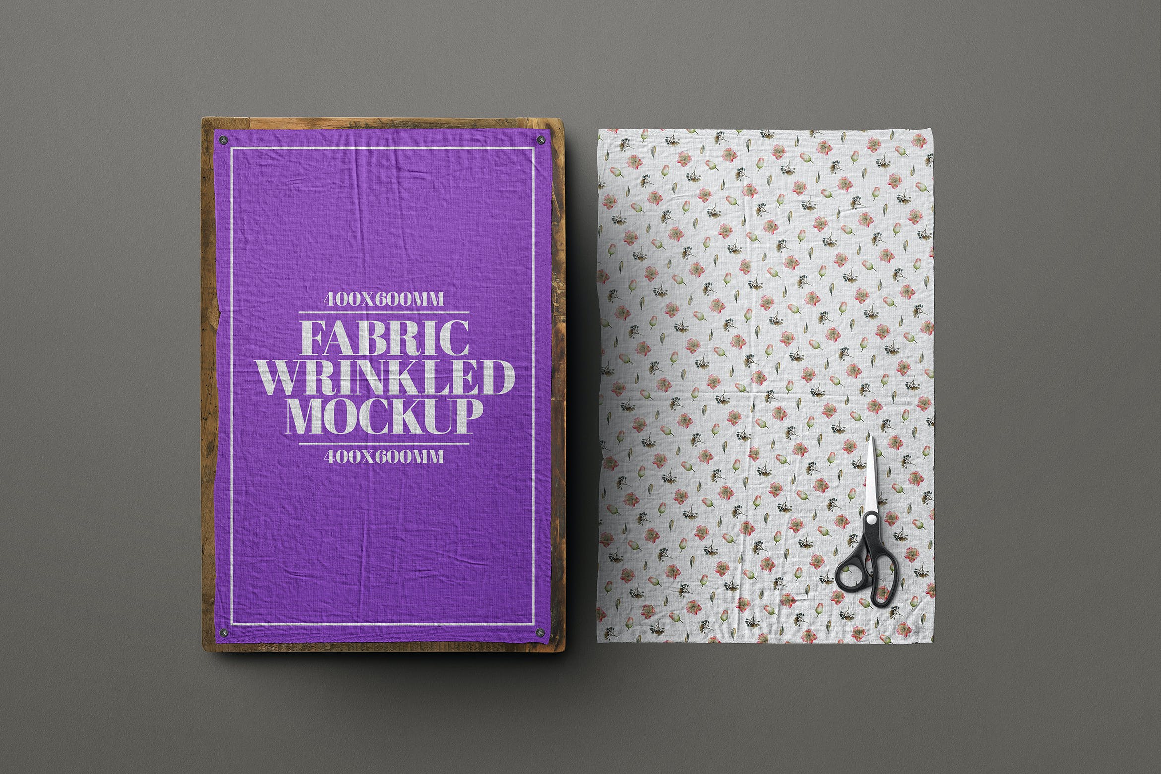 木板织物皱纹布料图案设计样机 Fabric Wrinkled Mockup Cloth Texture  Poster Frame