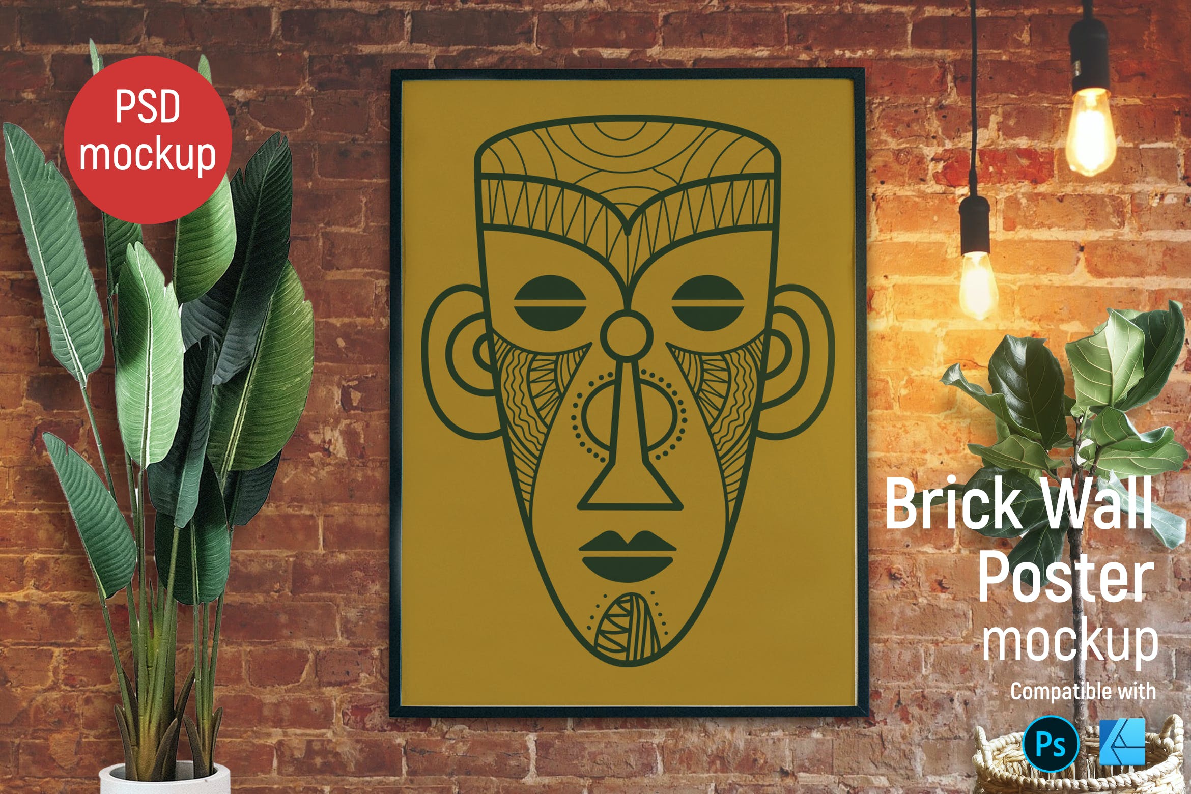 砖墙海报展示样机 Brick Wall Poster Mockup