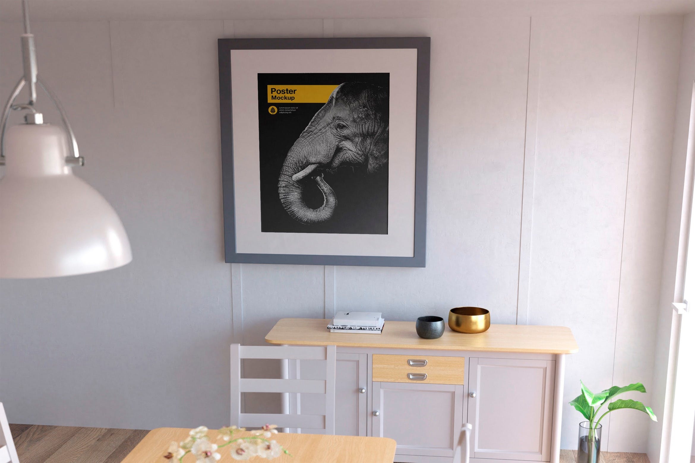 客厅场景艺术海报样机 Poster in Living Room Mockup