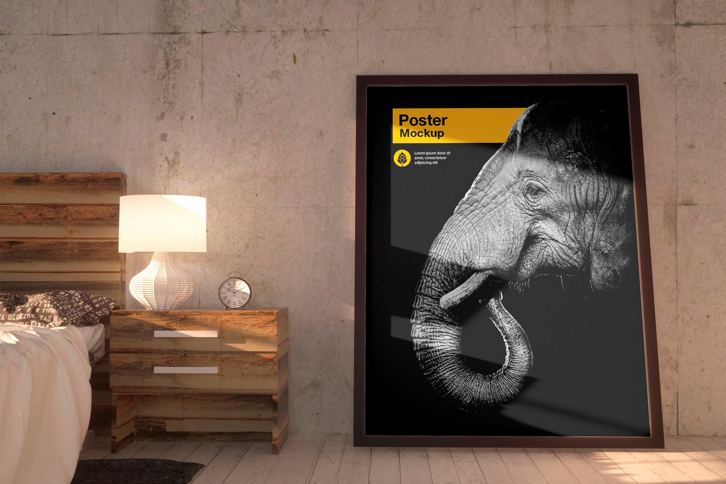 卧室场景艺术海报样机 Poster in Bedroom Mockup