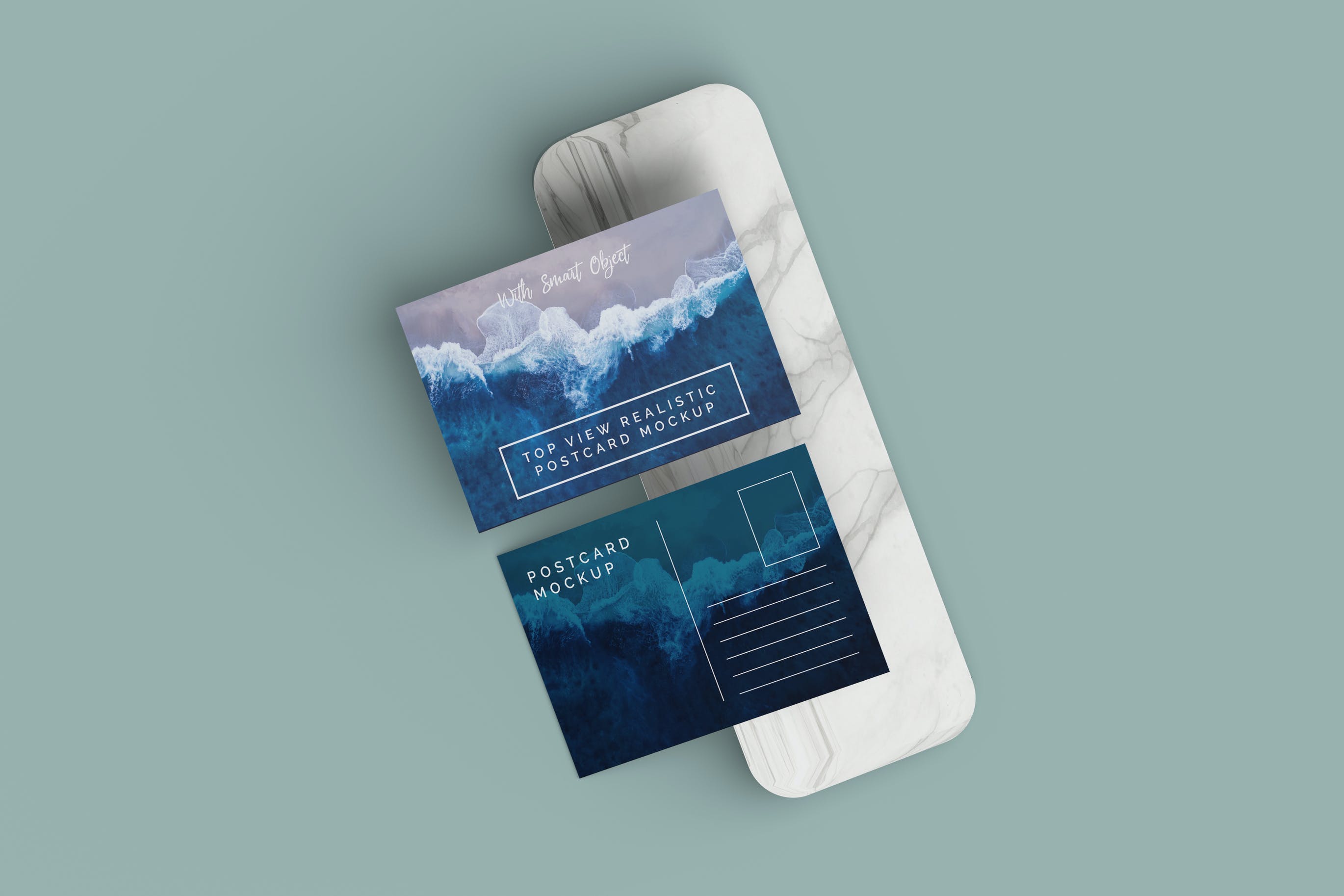 顶视图明信片展示效果图样机 Top View Realistic Postcard Mockup Template