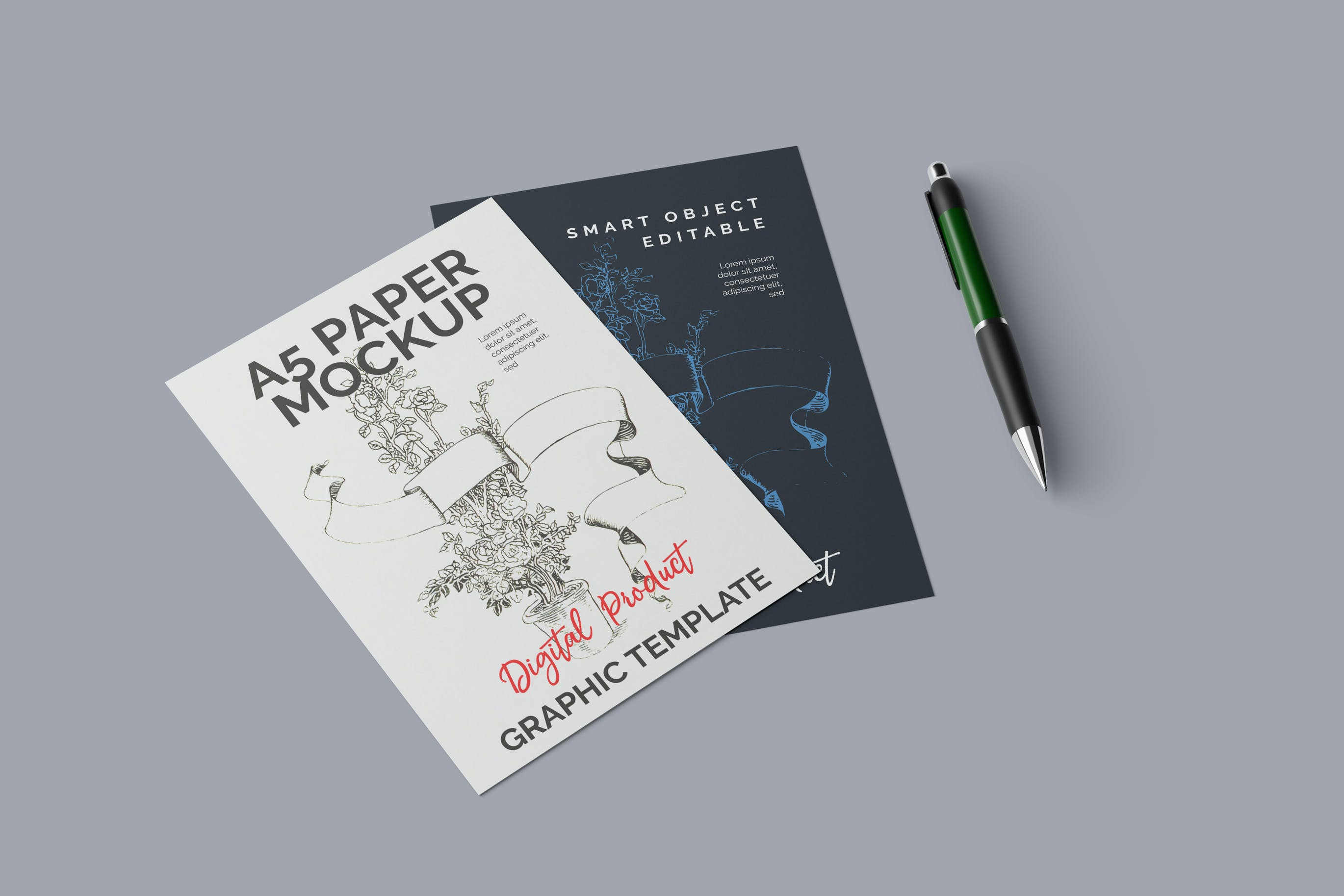 逼真的A5尺寸纸张作品展示样机模板 Realistic A5 Paper Mockup Template