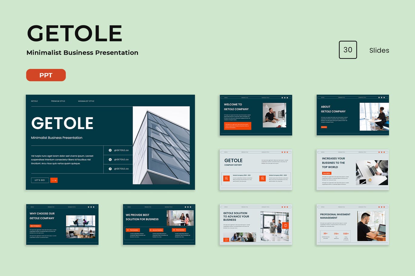 时尚高端简约清新专业的公司简介powerpoint幻灯片演示模板（pptx）