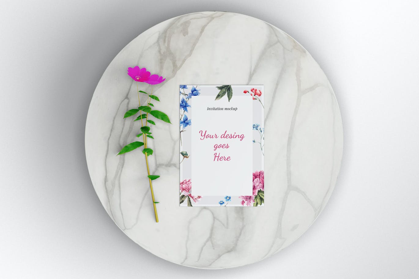 圆形大理石板邀请函展示样机模板 Invitation Mockup Template
