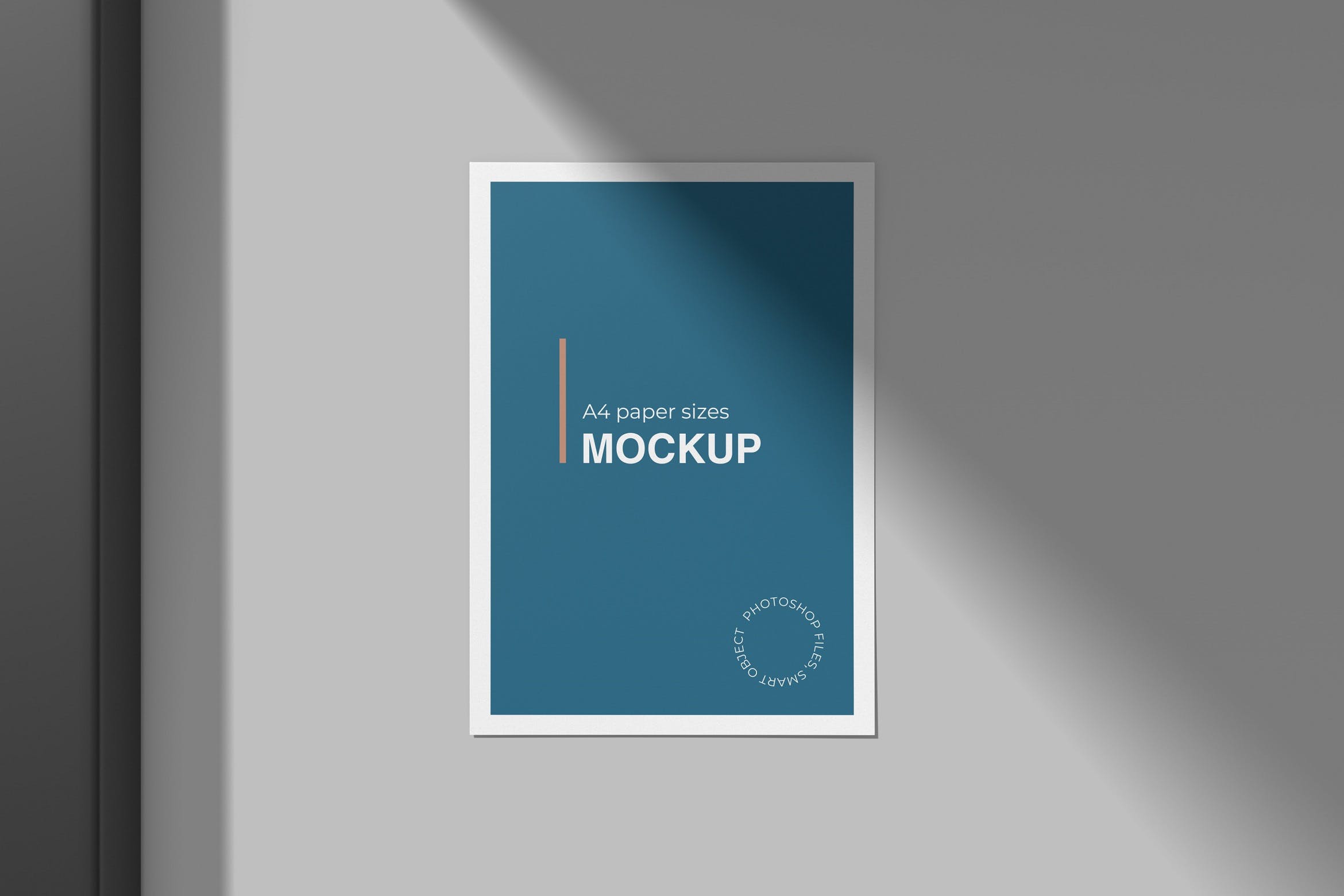A4尺寸灰墙纸张海报展示样机 A4 Paper Mockup on The Wall