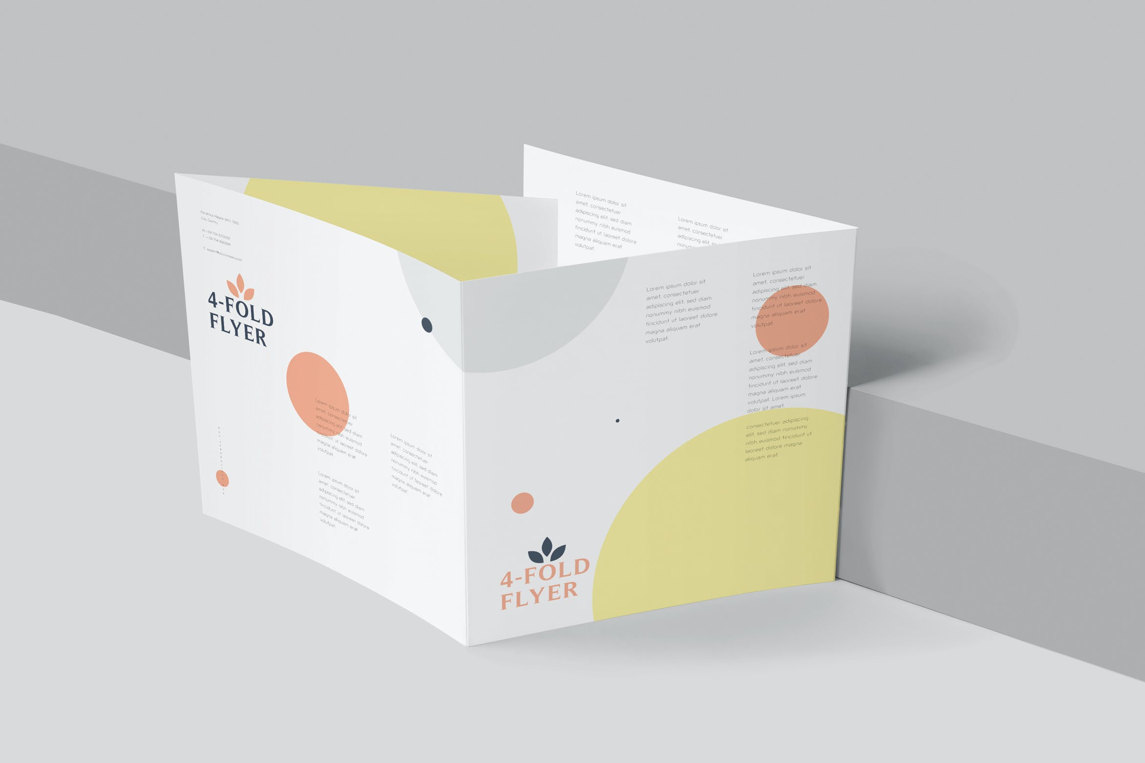 4折页方形传单效果图样机psd模板 4 Fold Square Flyer Mockups