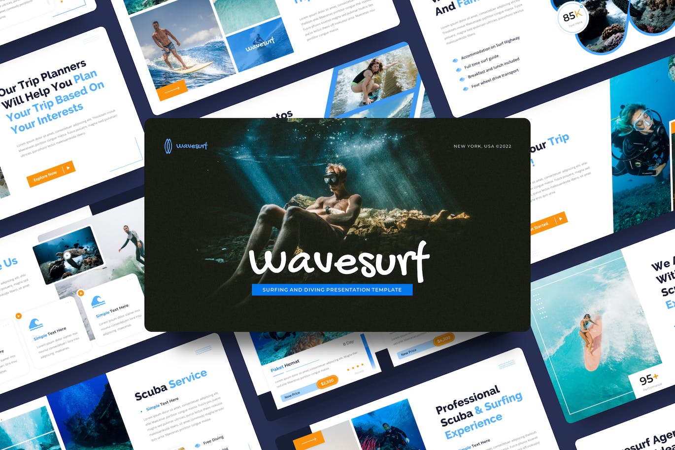 冲浪和潜水度假旅行ppt模板